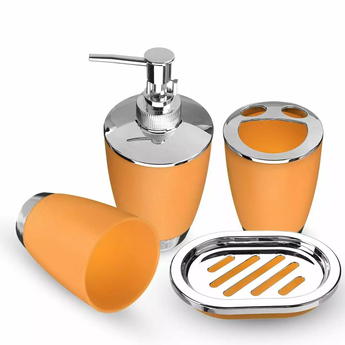 Heavenly Designs Watson Bathroom Accessories - Orange and Silver Acrylic Bathroom Accessory Set