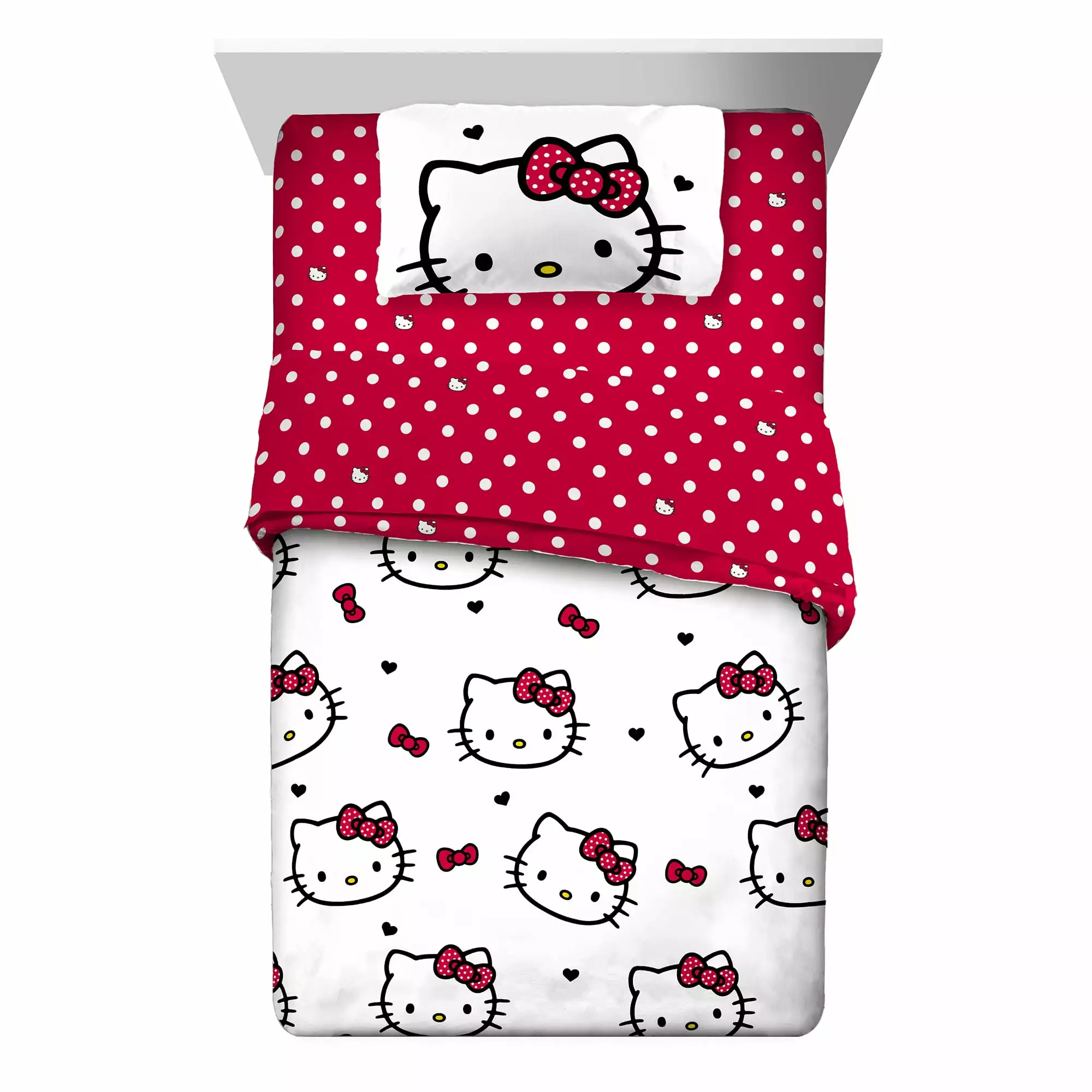 Hello Kitty Kids Twin Bed in a Bag. Comforter Sheet Set and Bonus Tote. Red. Sanrio