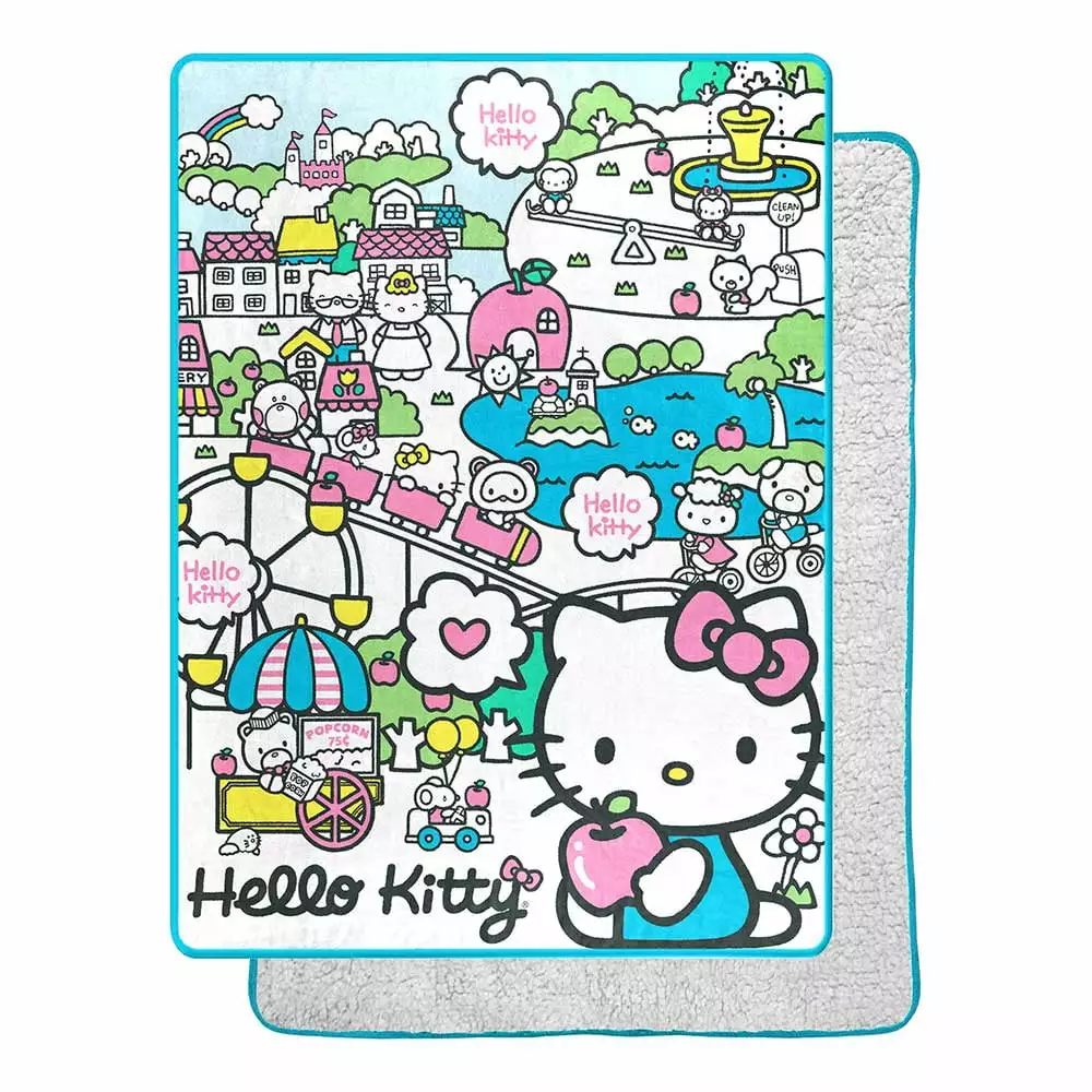 Hello Kitty My Cute World Silk Touch Sherpa Blanket Twin Size