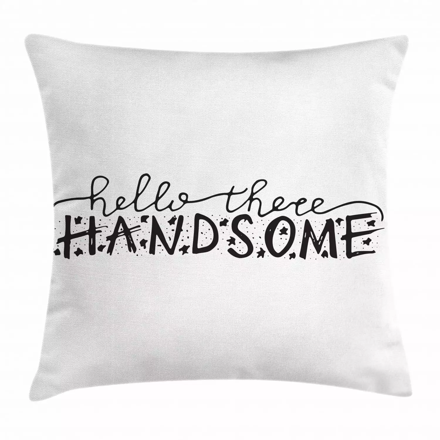 Hello Throw Pillow Cushion Cover. Hello There Handsome Typographic Text with Doodle Stars for Baby Boys Kids Birthday. Decorative Square Accent Pillow Case. 16 X 16 Inches. Black White. by Ambesonne