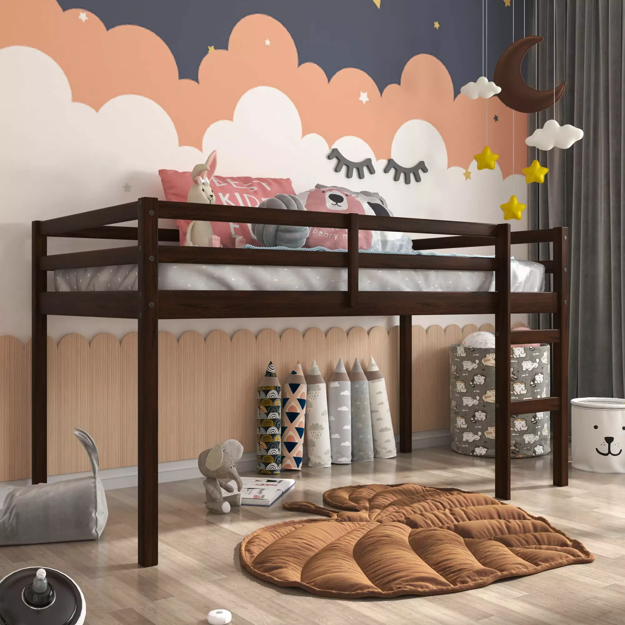 Hillsdale Campbell Wood Twin Junior Loft Bunk Bed. Espresso