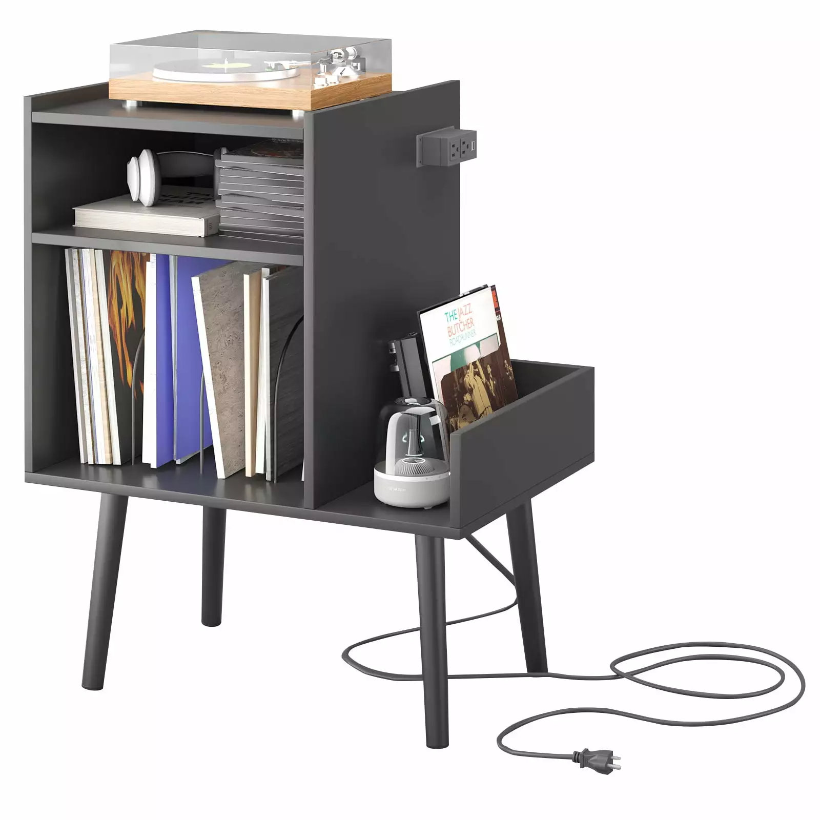 Hironpal Enhance your Home D??cor with this Black Trendy Audio Rack - Perfect for Records. Projectors. and More!