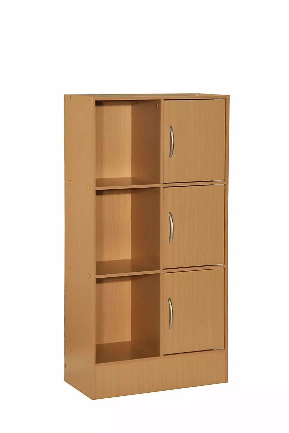 Hodedah Multipurpose Bookcase with 3-Doors 6-Shelves in Beech