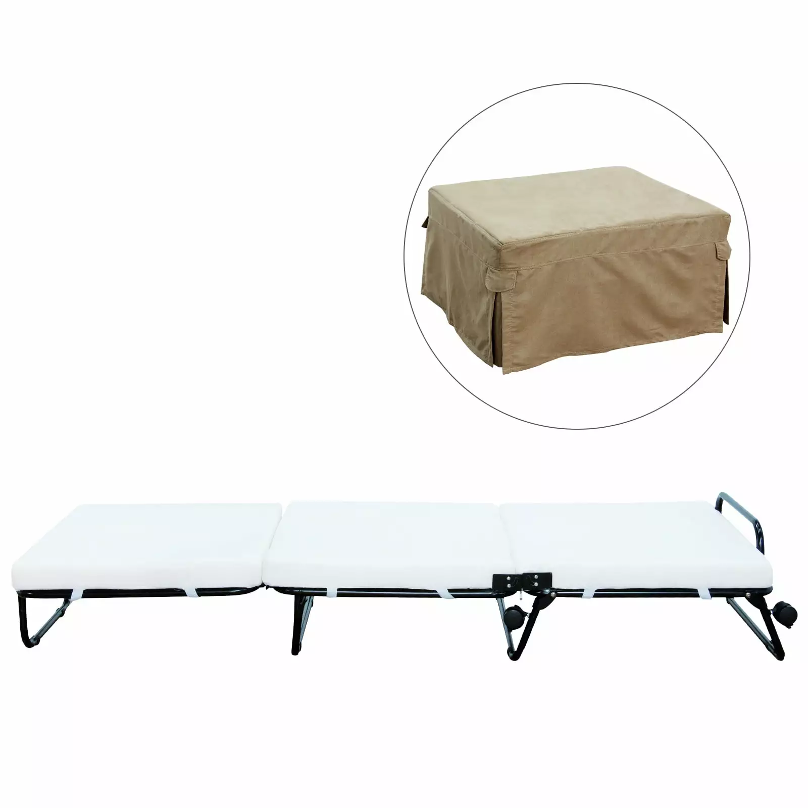 HomCom Twin Size Folding Convertible Sleeper Bed Ottoman with Slipcover. Beige