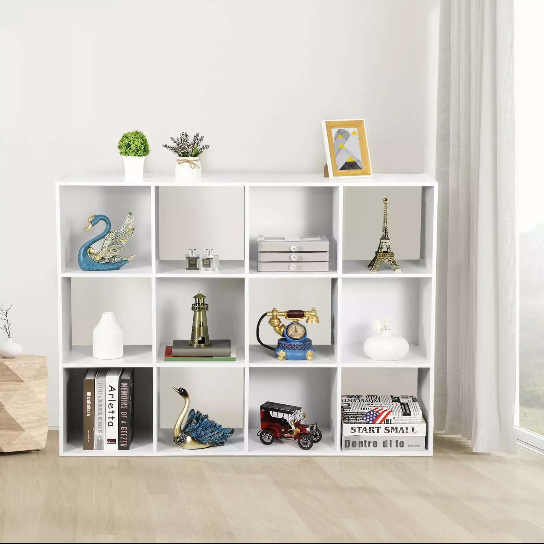 HomGarden 12 Cube Storage Organizer Wood White Bookshelf Cube 3 or 4 Shelves Bookcase for Home Office