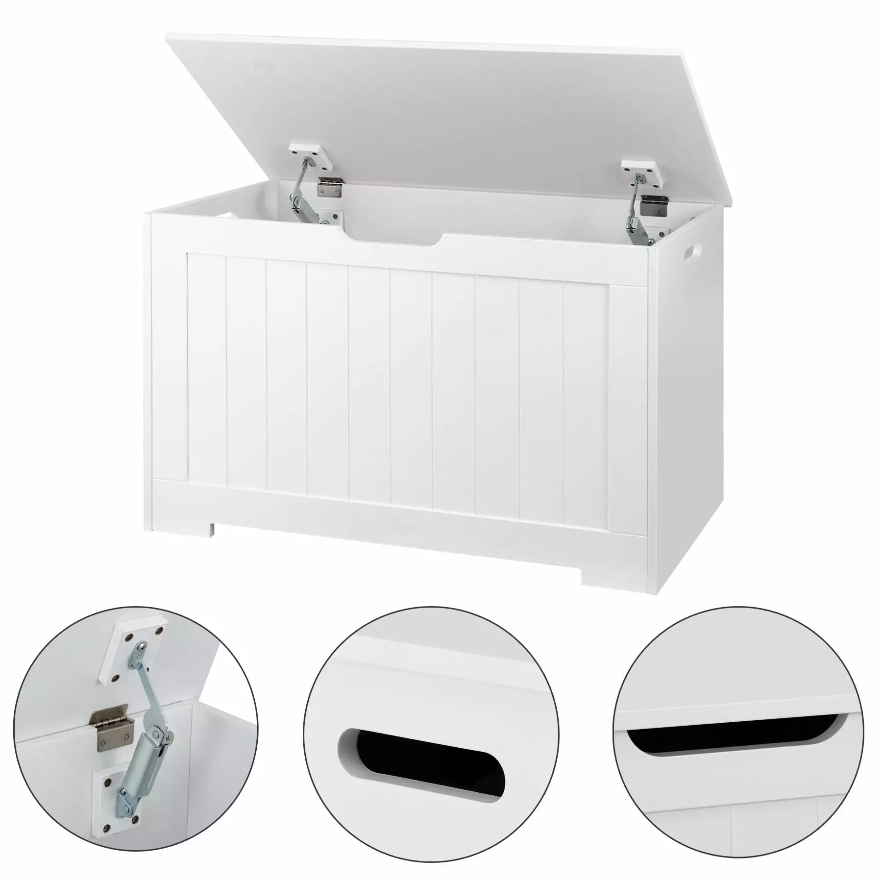 HomGarden 30'' Large Wooden Toy Chest. Kids Storage Box Cabinet W/ Safety Hinged Lid. 150L. White