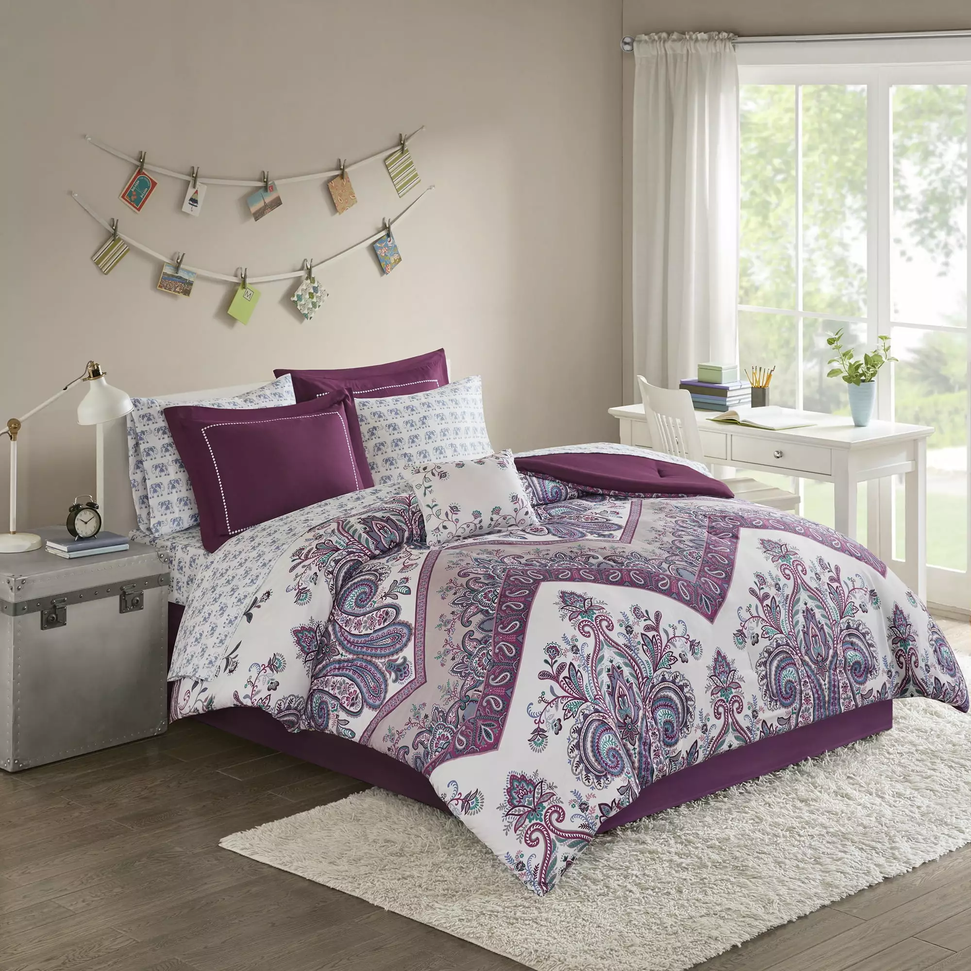 Home Essence Apartment Allura 7 Piece Paisley Complete Comforter Set. Purple. Twin