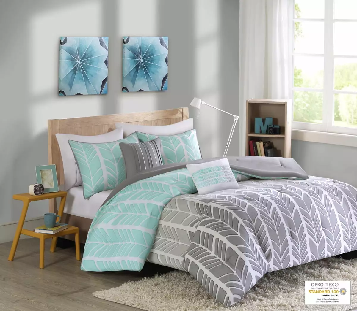 Home Essence Apartment Aqua Geometric 4 Piece Comforter Set. Twin/Twin-XL