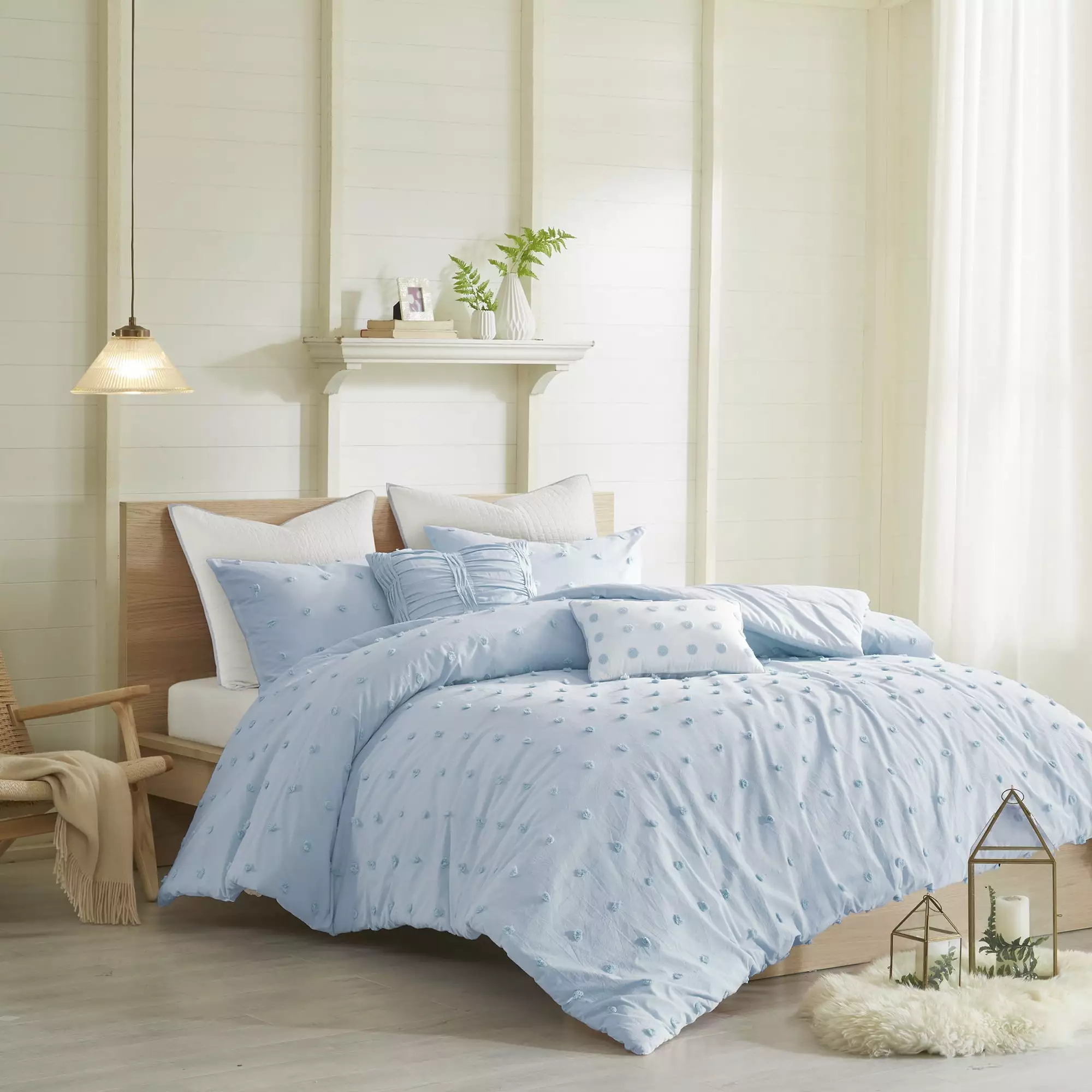 Home Essence Apartment Cotton Jacquard Blue 7-Piece Comforter Set. Full/Queen