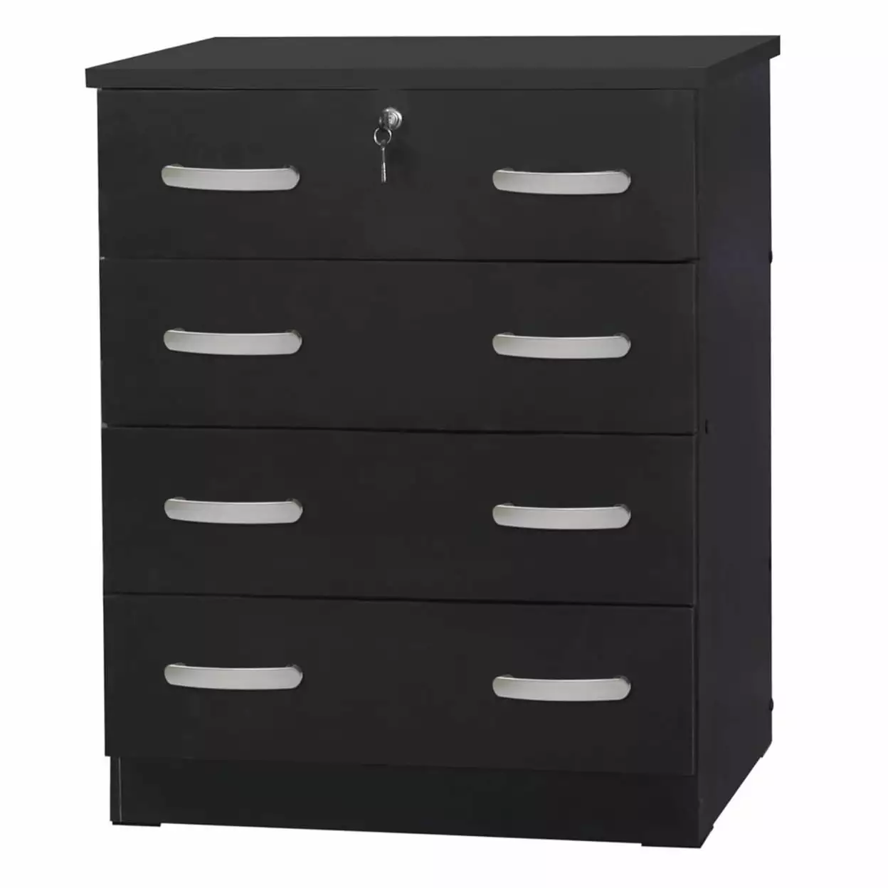 Home Furniture Cindy 4 Drawer Chest Wooden Dresser with Lock - Black