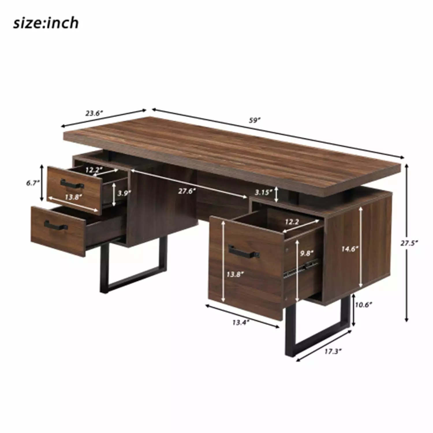 Home Office Computer Desk with Drawers. Hanging Writing Study Table with Drawers