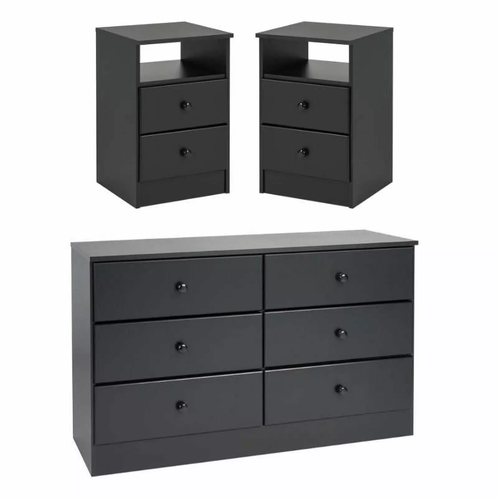 Home Square 3-Piece Set with 2 Nightstands & 6-Drawer Double Dresser in Black