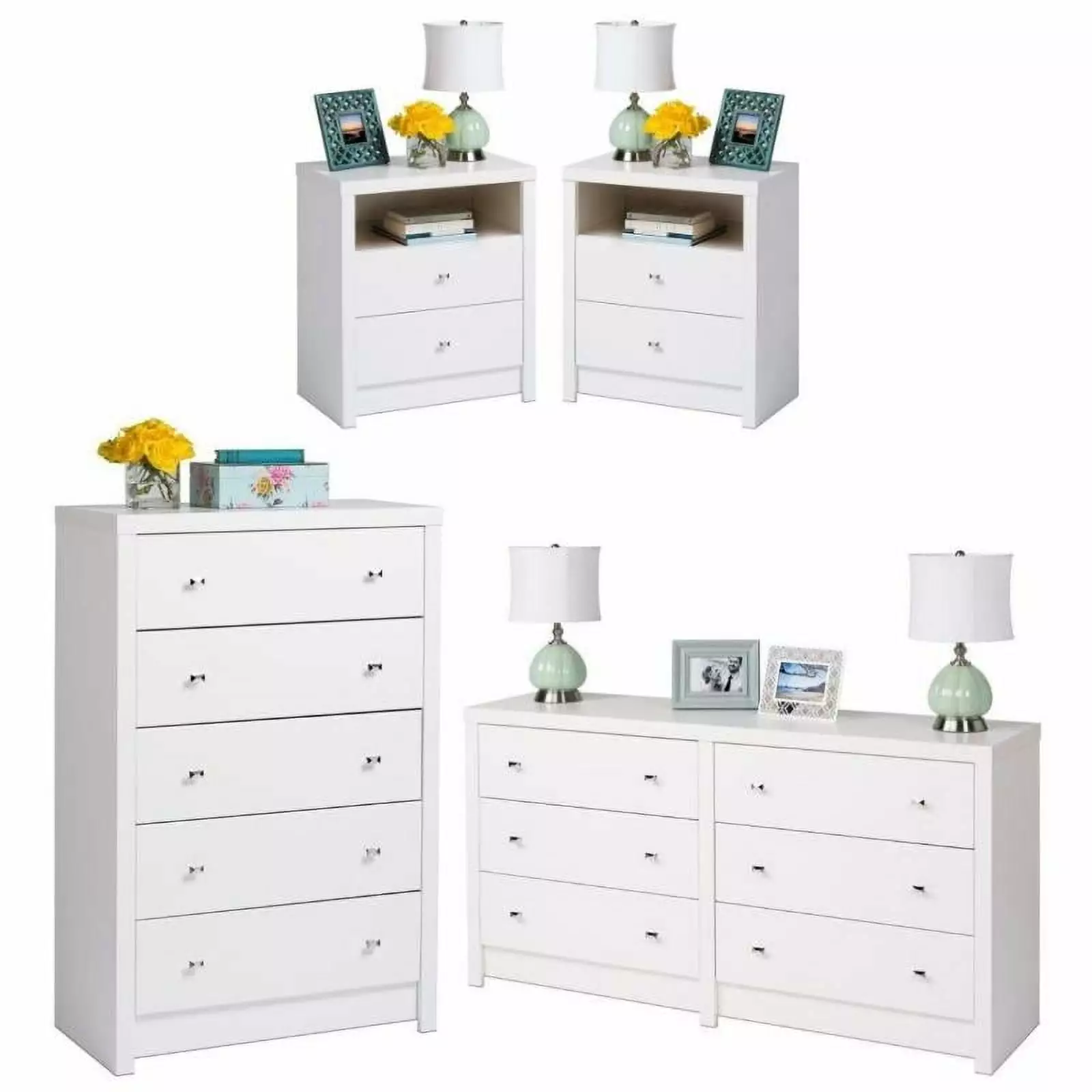 Home Square 4-Piece Set with 2 Nightstands 5-Drawer Chest & 6-Drawer Dresser