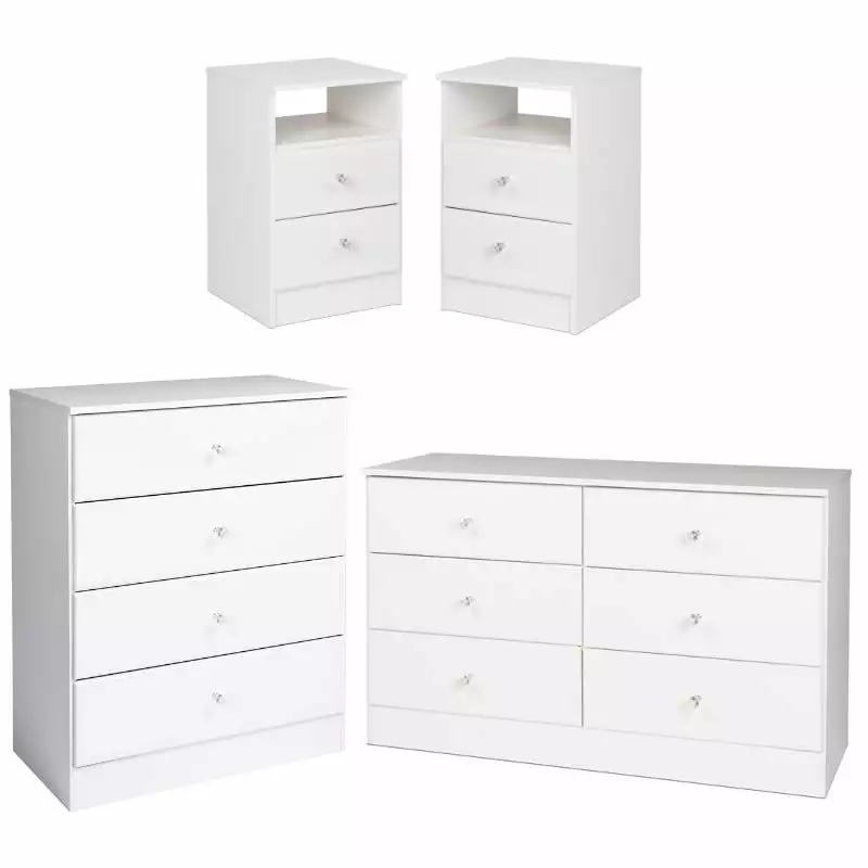 Home Square 4-Piece Set with 2 Nightstands Double Dresser & 4-Drawer Chest