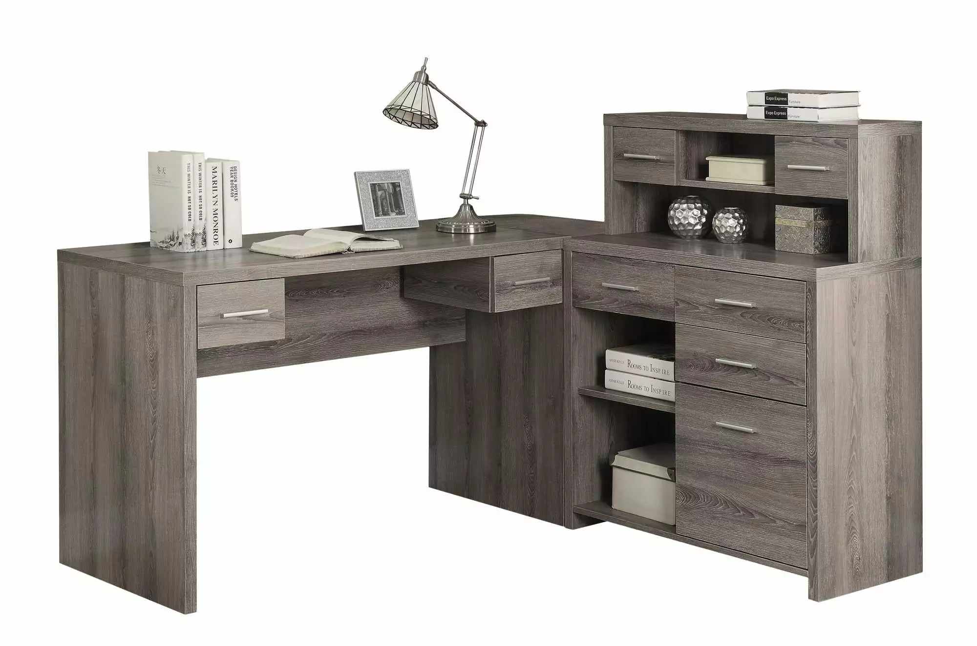 HomeRoots Decor 59-inch x 62.75-inch x 44.75-inch Dark Taupe. Particle Board. Hollow-Core - Computer Desk