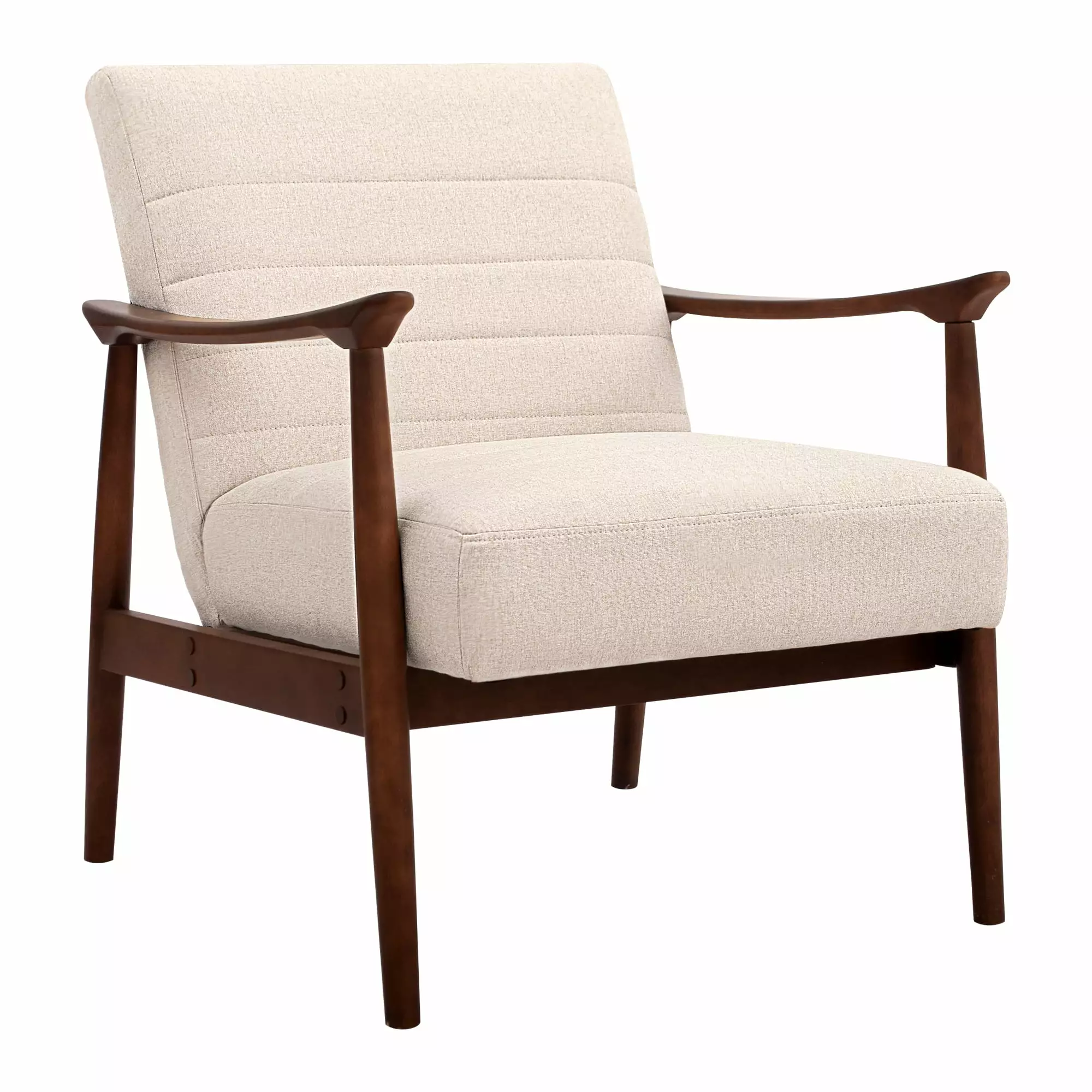 Homestripe Mid-Century Modern Channel Tufted Accent Chair with Wood Arms. Set of 1. Beige