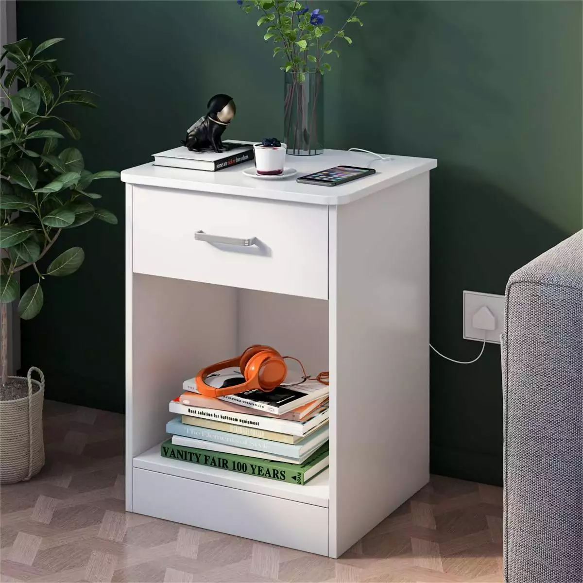 Homfa 2 Tier Nightstand with Drawer. End Table Sofa Side Table for Bedroom Living Room. White