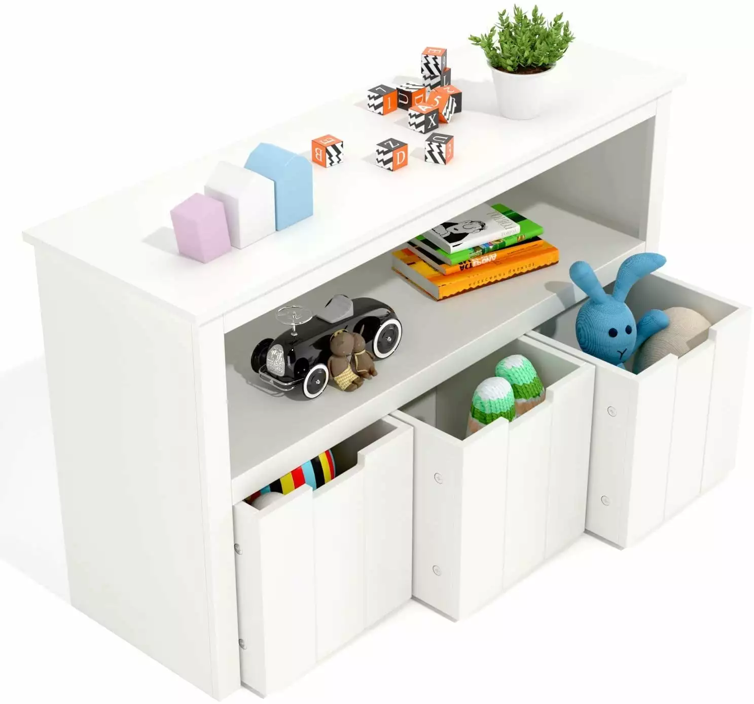 Homfa Kids Storage for Toy. Cube Storage Shelf with 3 Drawers for Kid's Gift. Living Room. White