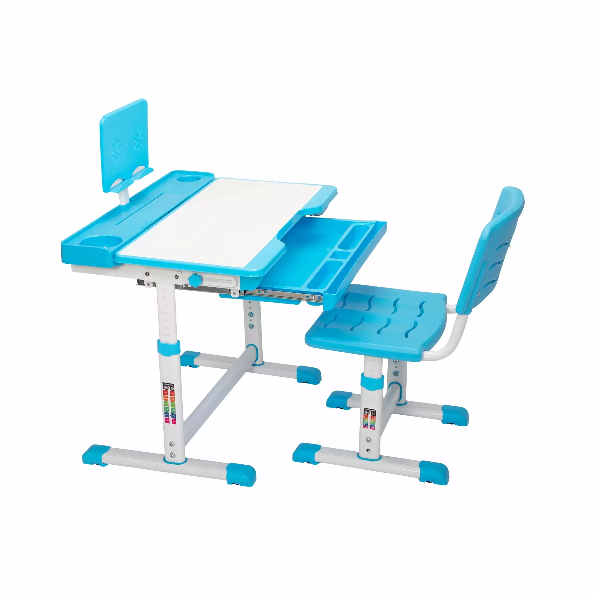 Hommoo Adjustable Kids Desk and Chair Set. Study Writing Table with Drawer for Kids. Blue