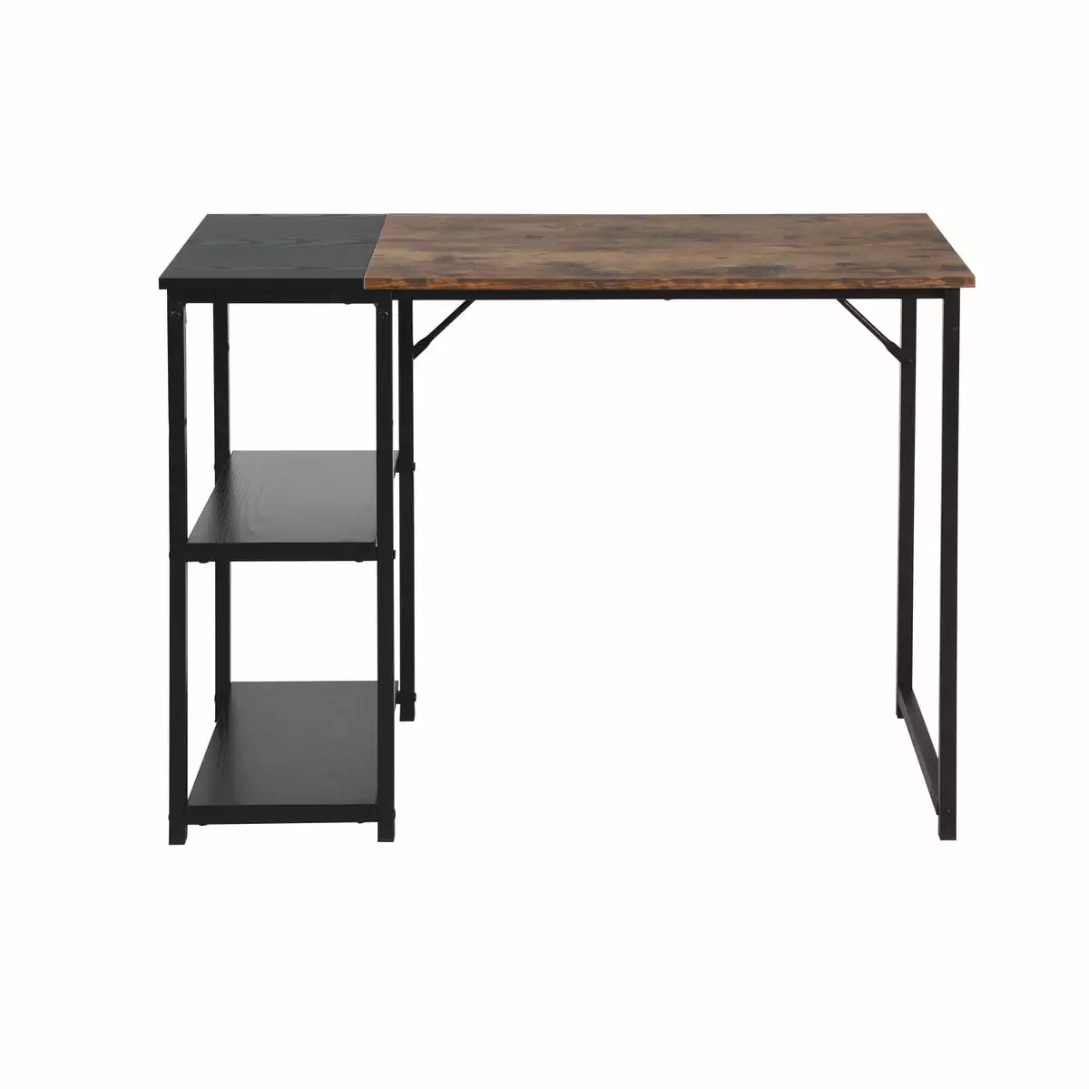 Homy Casa Black Brown Computer Desk Wood Top L47.2 Contemporary Writing Table with 2 Storage Shelves for Home Office Study.L39.3x W18.9x H29.1