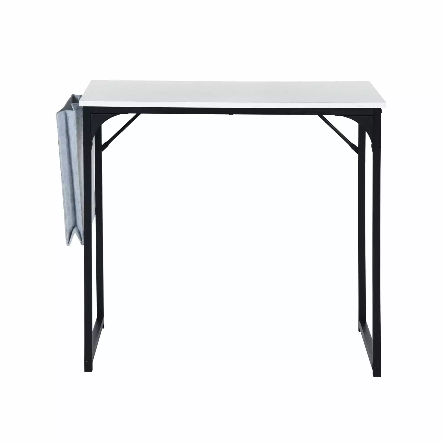 Homy Casa Computer Desk 32 inch Study Writing Table with A Storage Bag Space Saving for Home Office. Modern Simple Style PC Desk. Black Metal Frame. White Table Top