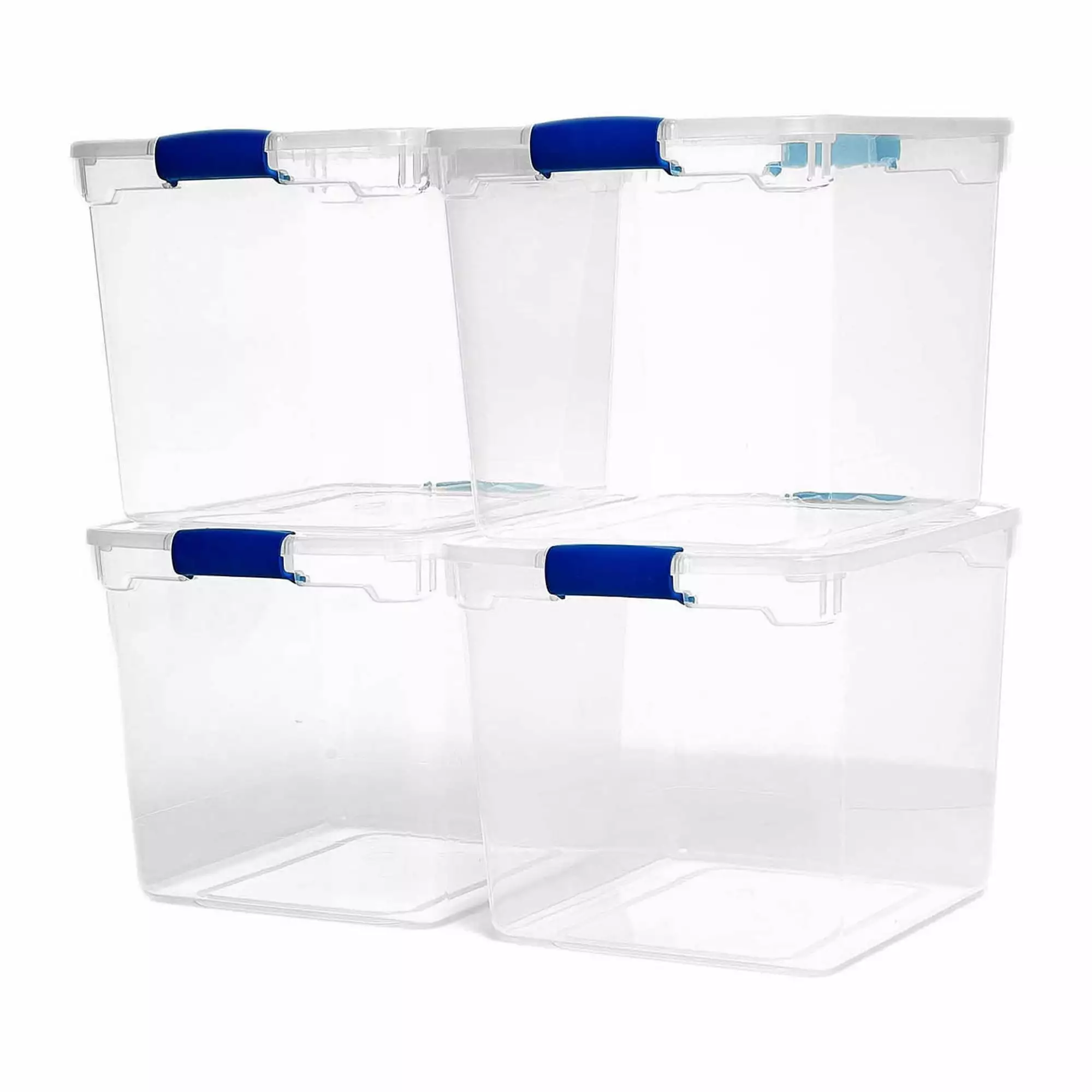 Homz 31 Qt. Clear Latching Storage Containers. Clear/Blue. Set of 4