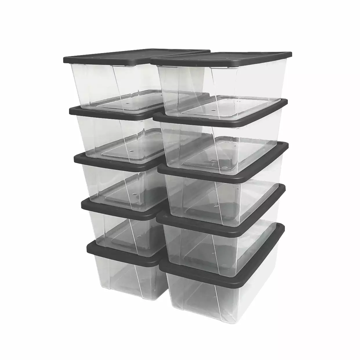 Homz Snaplock 6 Quart Clear Storage Container. Clear Base with Gray Lid. Set of 10