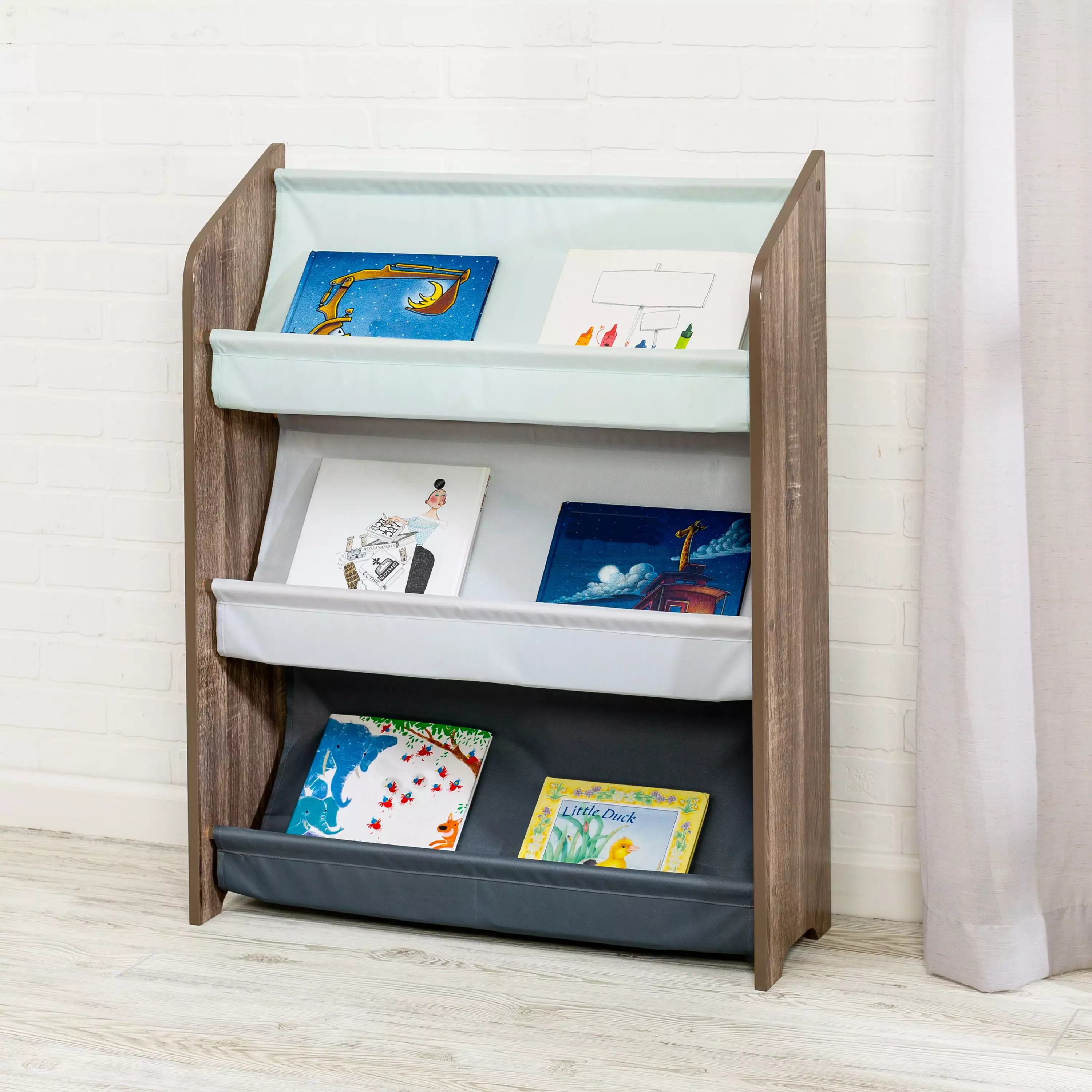 Honey-Can-Do 3-Shelves Kids Bookcase. Brown/Green