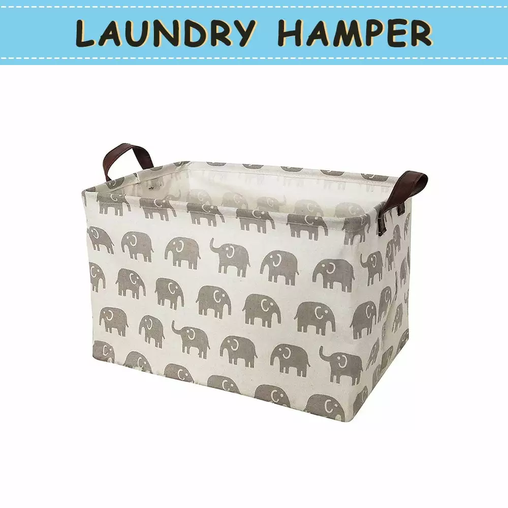 Howarmer Large Gray Storage Baskets. Collapsible Cloth Hamper Bin Organizer with Handle for Kids Room.Shelf Basket.Toy Organizer. Grey Elephants