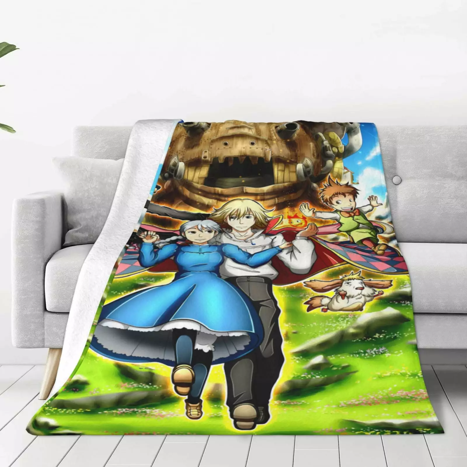 Howl'S Moving Castle Fleece Blanket Soft Cozy Luxury 3d Printed Flannel Throw Blanket Lightweight Durable Plush Blankets For Bedroom Living Rooms Sofa Couch