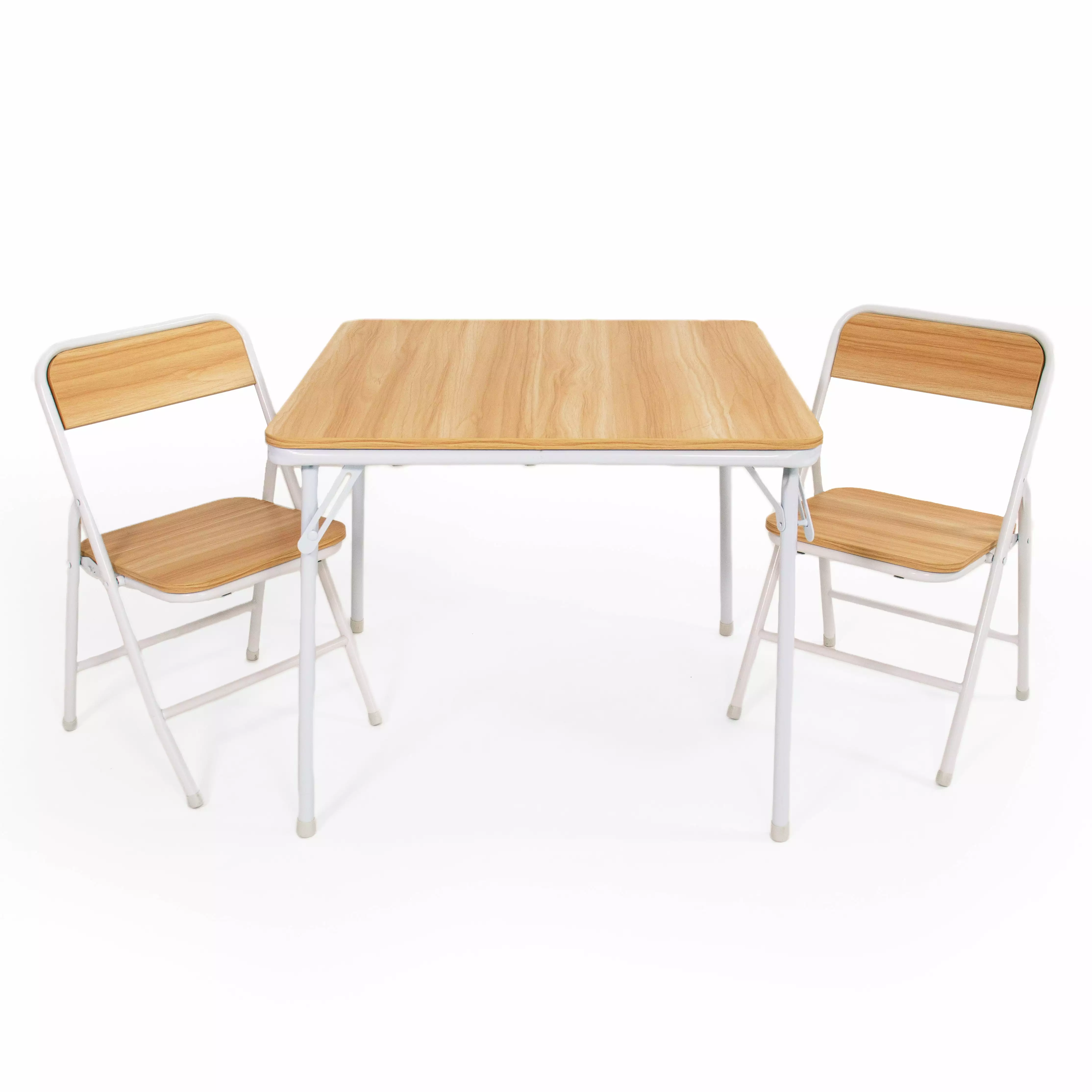 Humble Crew Journey Child Wood Folding Table & 2 Chairs Set. Natural Wood/White