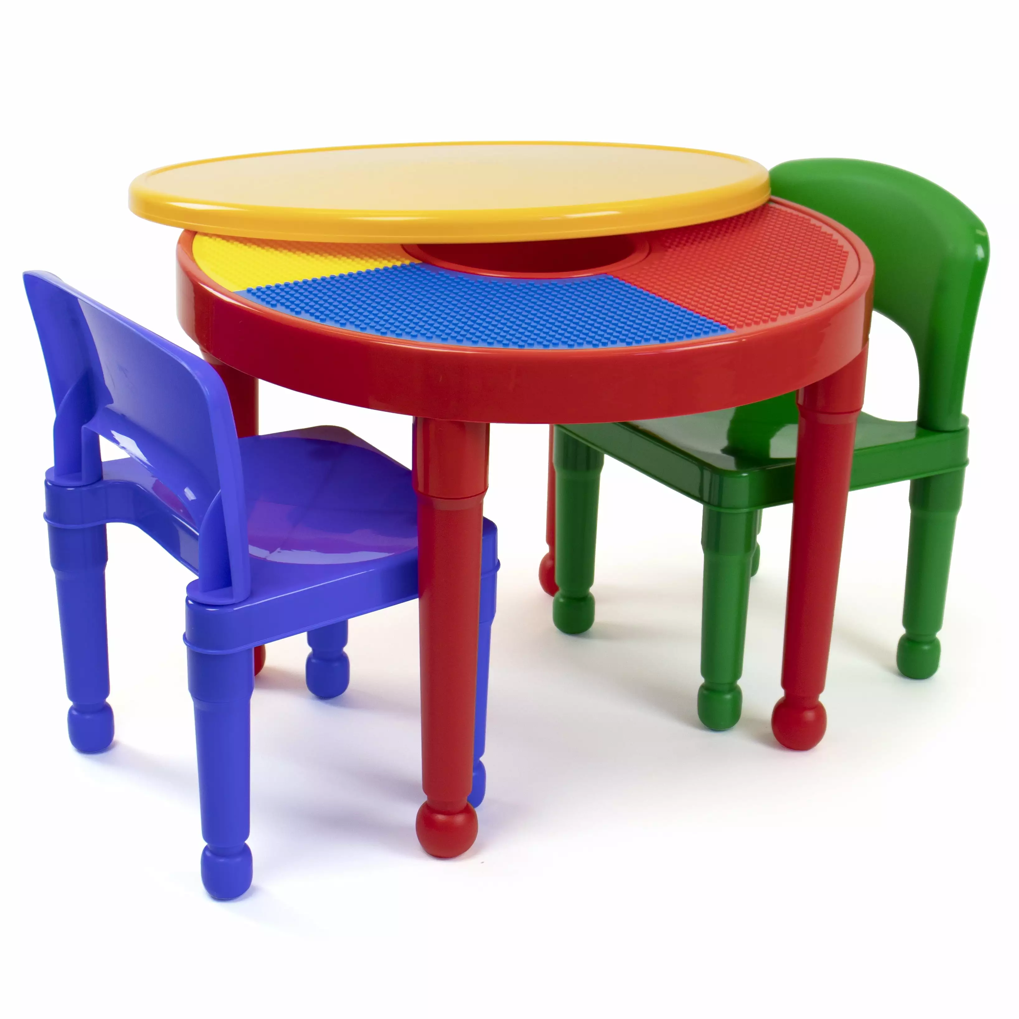 Humble Crew Kids 2-in-1 Plastic Dry Erase and Activity Table and 2 Chairs Set. Red. Green & Blue