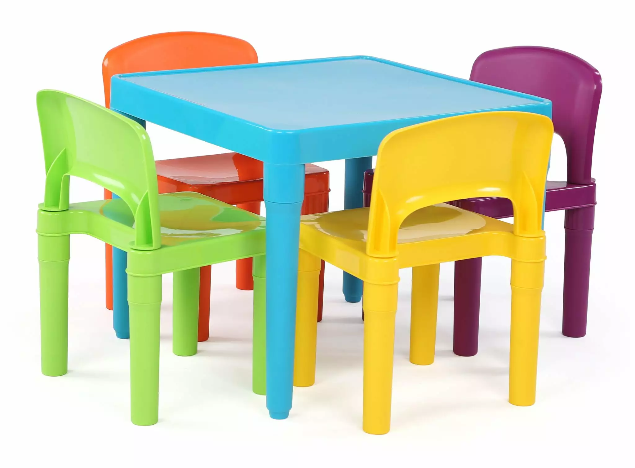 Humble Crew Kids Lightweight Plastic Table and 4 Chairs Set. Square. Blue/Orange/Green/Yellow/Purple