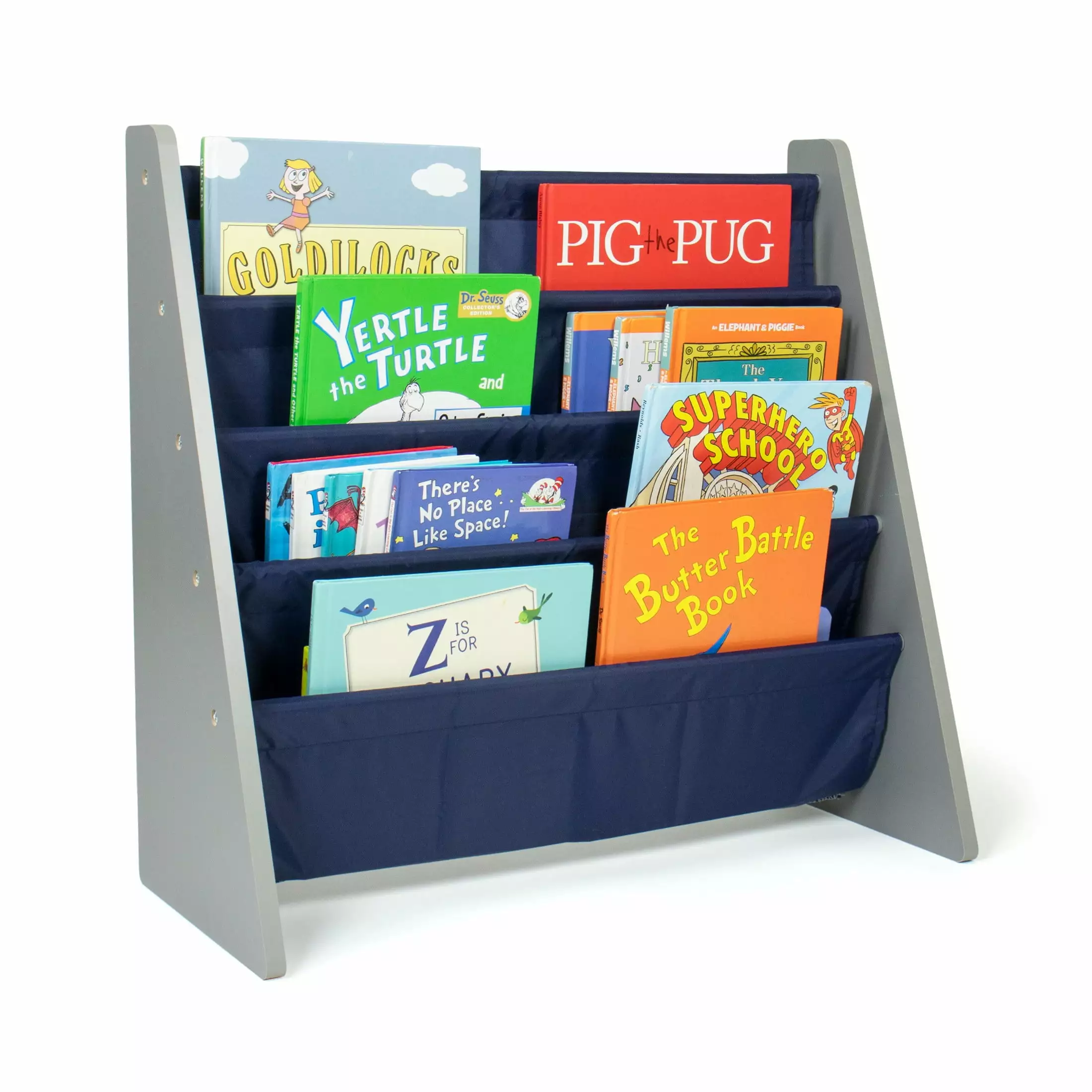 Humble Crew Kids Newport Bookshelf 4 Tier Book Storage. Grey/Navy