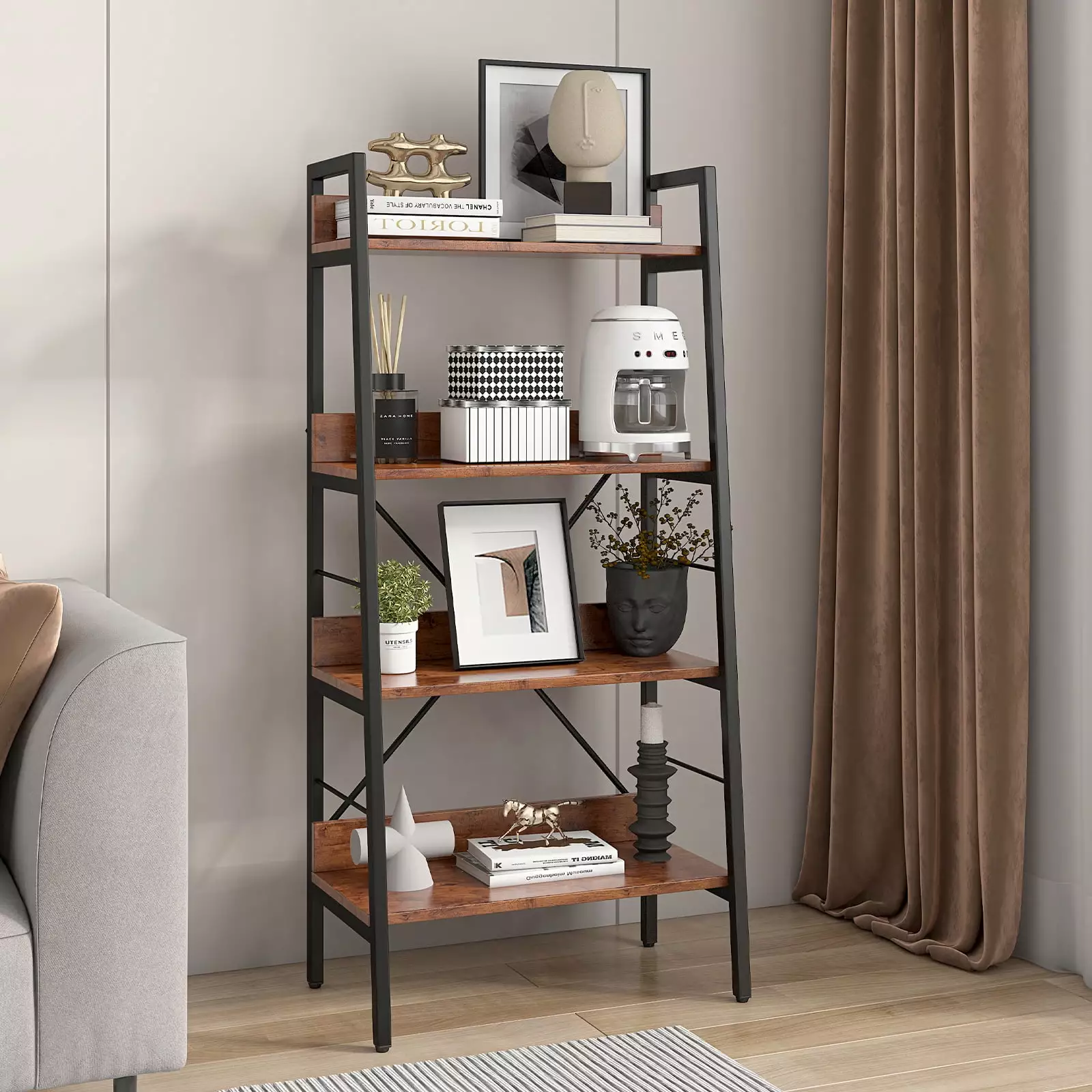 Huracan DN 4 LAYER DISPLAY BOOKSHELF H LADDER SHELF STORAGE SHELVES RACK SHELF UNIT METAL FRAME. TIGGER. 1 pc per carton