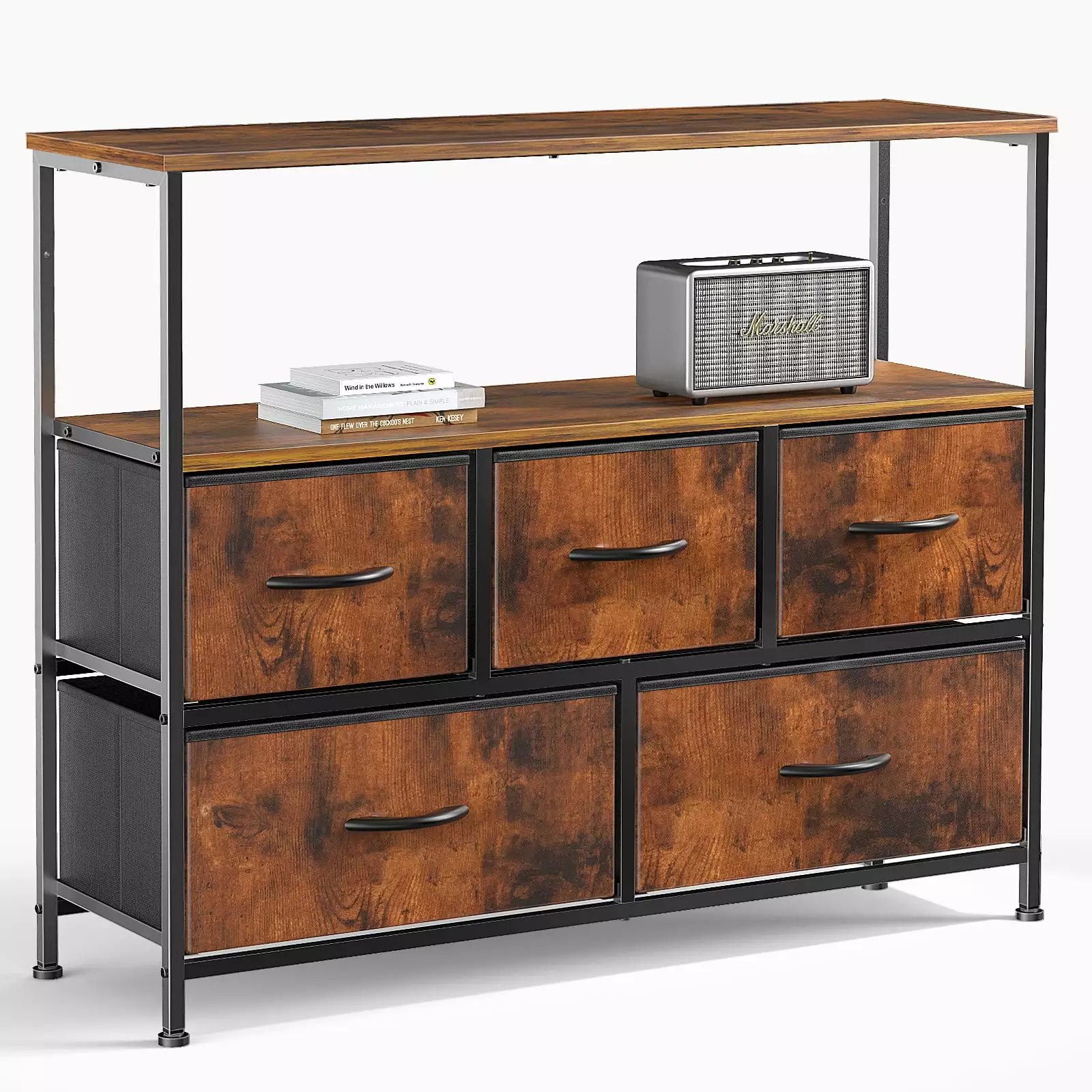 Huracan Dresser for Bedroom. Chest of Drawers. 5 Drawer Dresser. Closet Fabric Dresser with Metal Frame