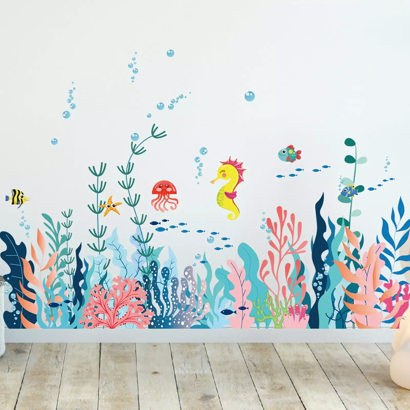 Hxoliqit 2 Sheets Large Under The Sea Wall Decals Ocean Creature Sea Life Stickers Removable Seaweed Sea Turtle Fish Ocean Grass Decor For Kids Baby Nursery Bedroom Playroom Bathr Cartoon Sticker