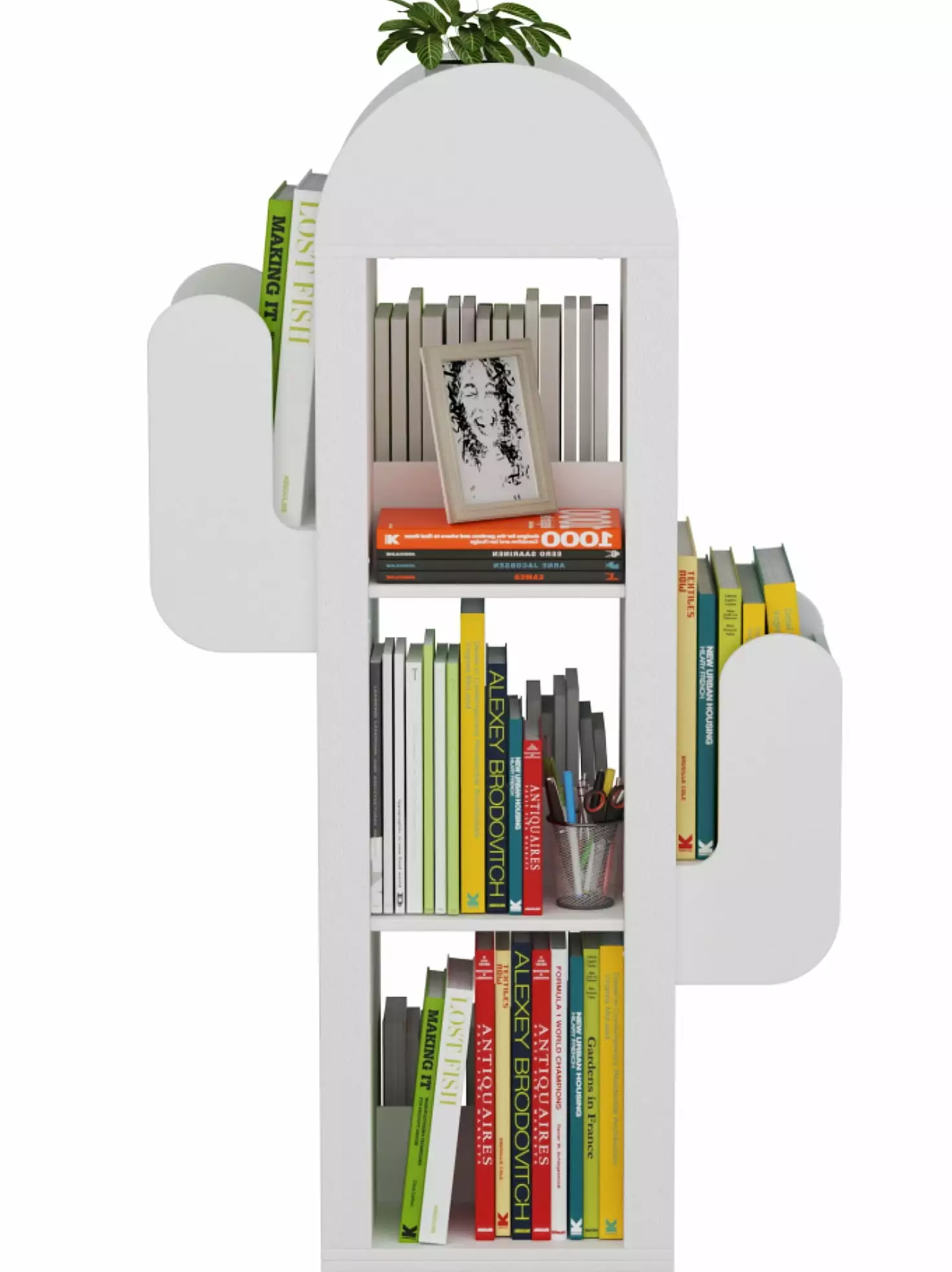 IAJXWI 360?? Rotating Bookshelf. 3 Tier Cactus Rotating Bookcase. White