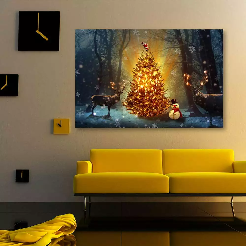 IDEA4WALL Canvas Wall Art Christmas Tree Celebration Painting Artwork for Home Prints Framed - 16x24 inches