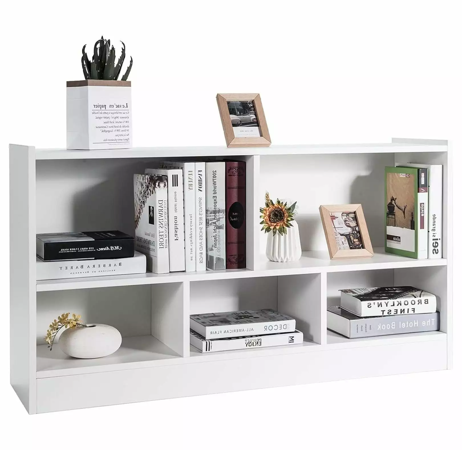 IFANNY 5 Cube Bookcase. Wood Bookshelf with Open Storage Shelves. Modern Display Shelf. Low Bookshelves and Bookcases. Small Book Shelf for Bedroom. Living Room. Hallway. Kid's Playroom (White)