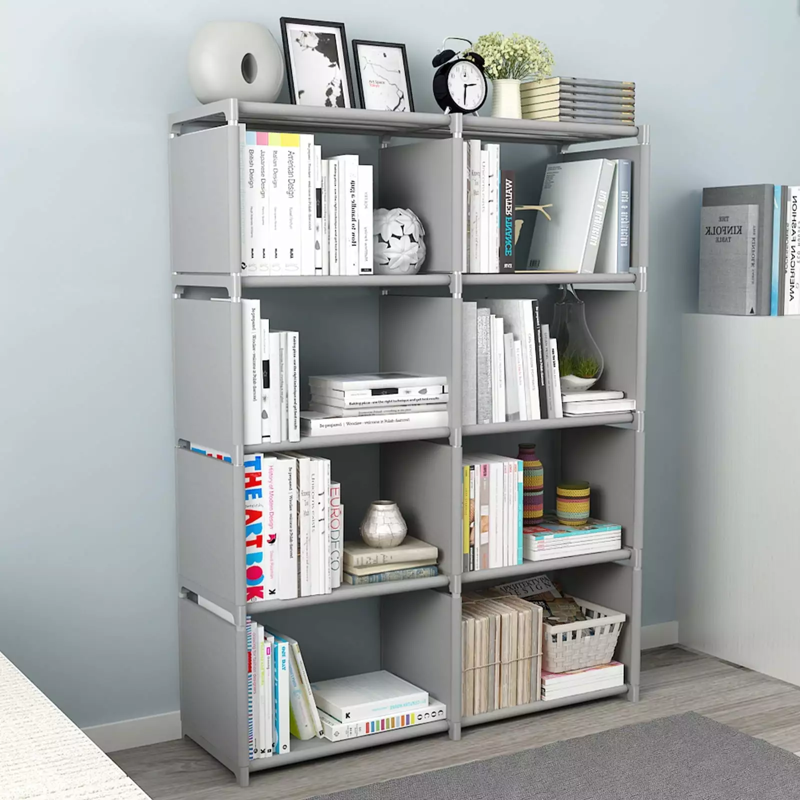 IFCOW 8 Cubes Storage Shelf Organizer DIY Bookcase Closet Cabinet for Office Home Bedroom. Gray