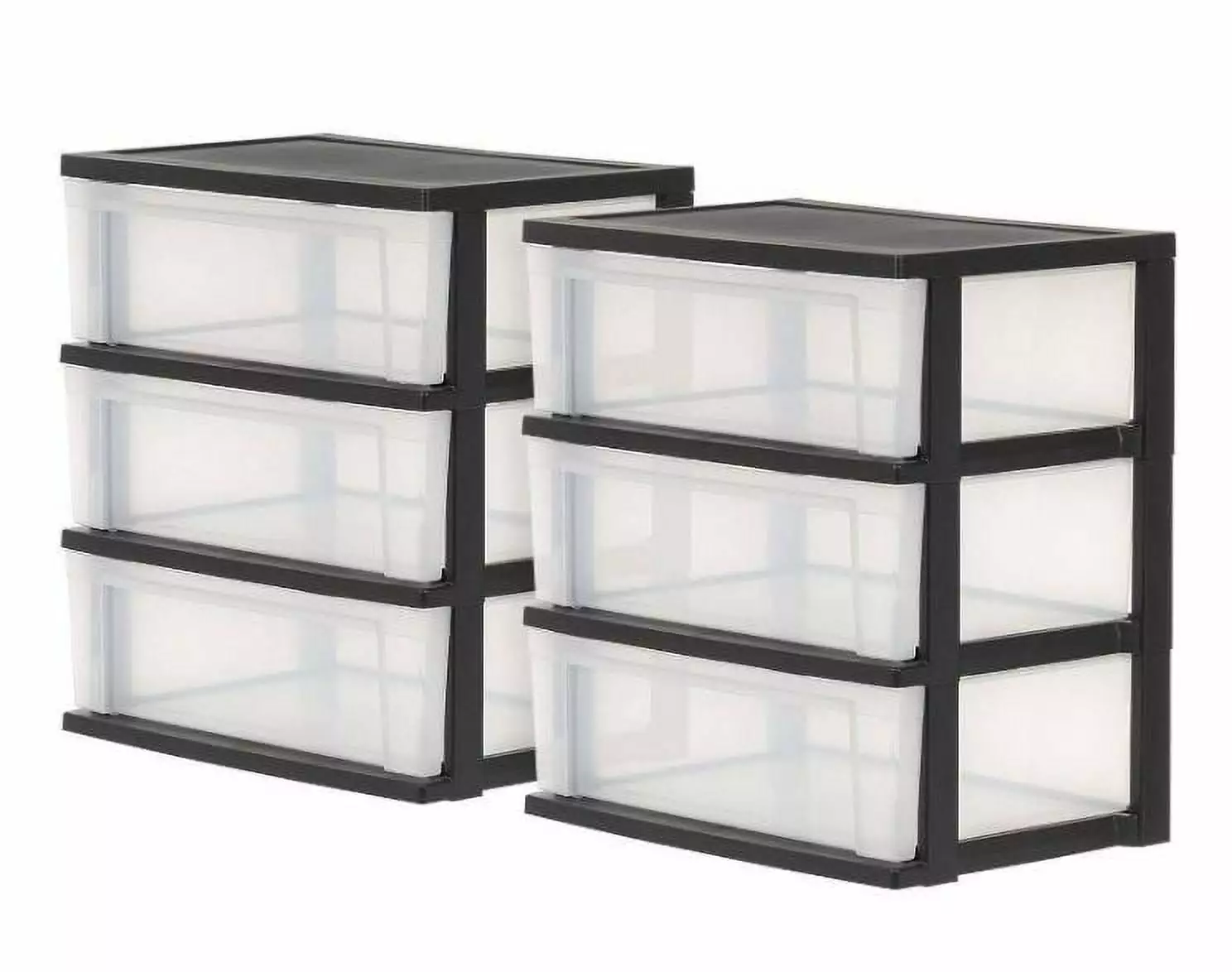 IRIS USA. 3-Drawer Wide Plastic Storage Drawer. Black. Set of 2