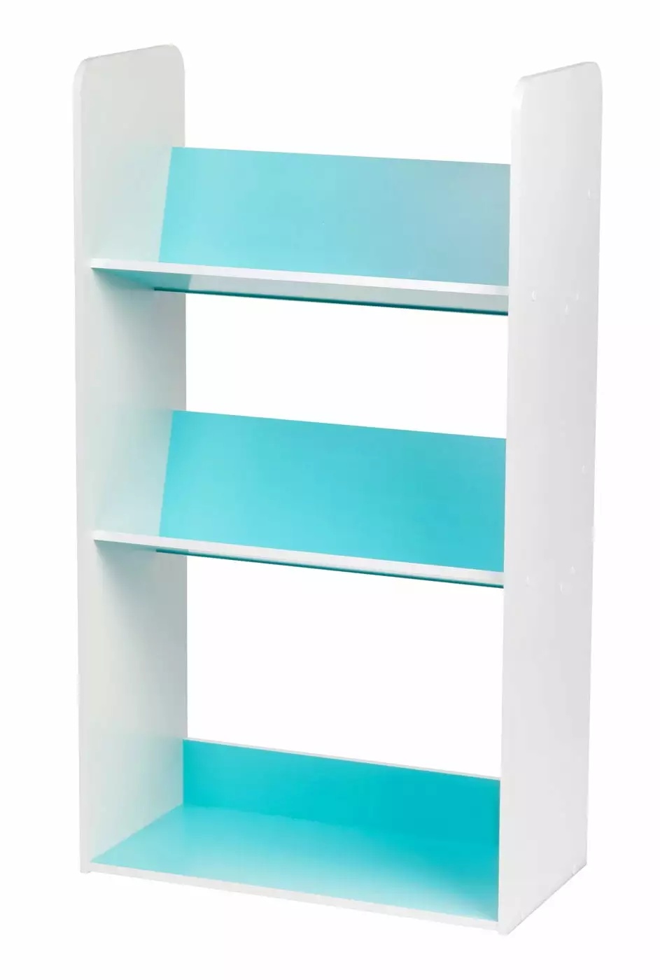 IRIS USA 3 Tier Tilted Shelf Book Rack. Blue and White