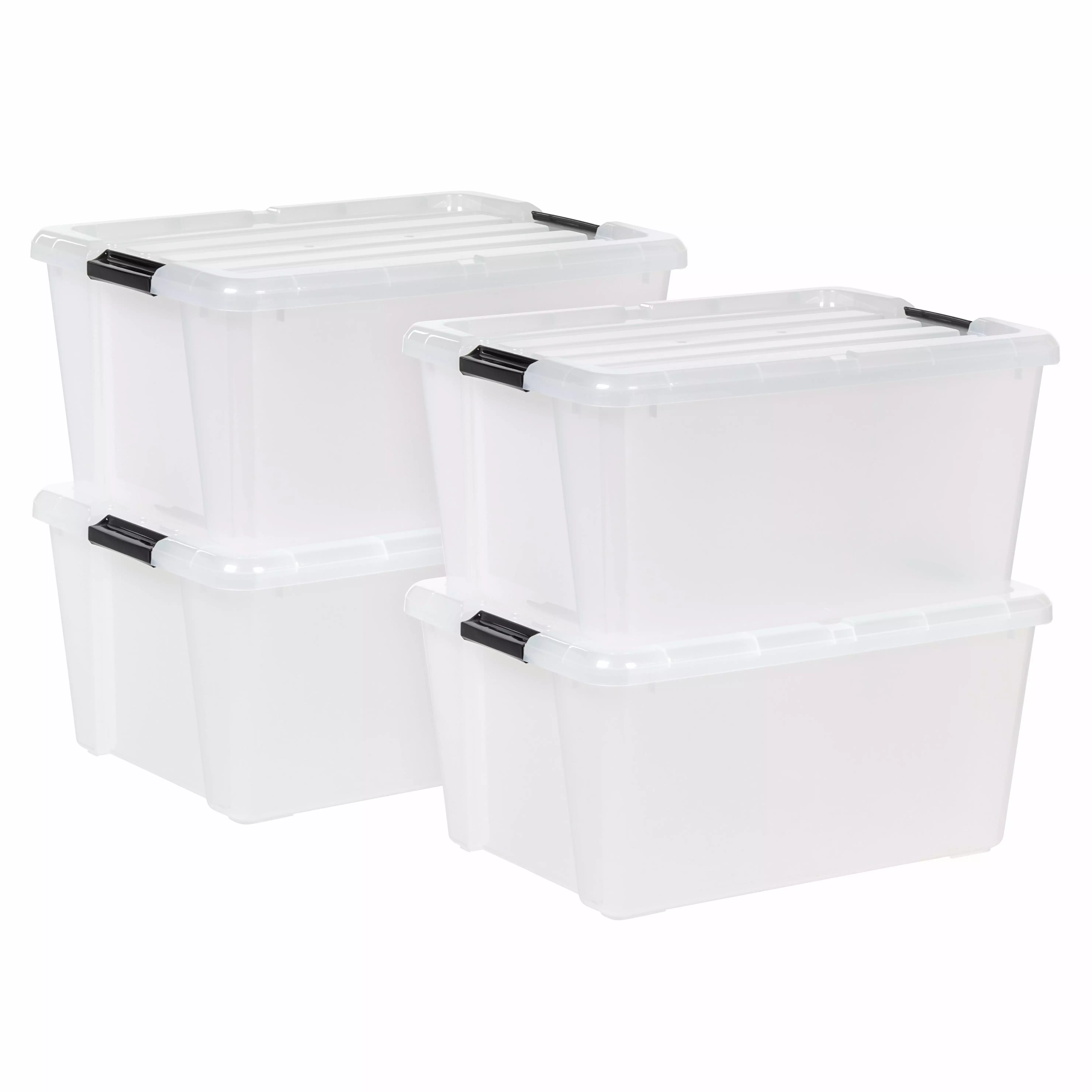 IRIS USA 45 Qt. Plastic Storage Bins with Lids. Clear. Latching. Stackable. Totes . 4 Pk