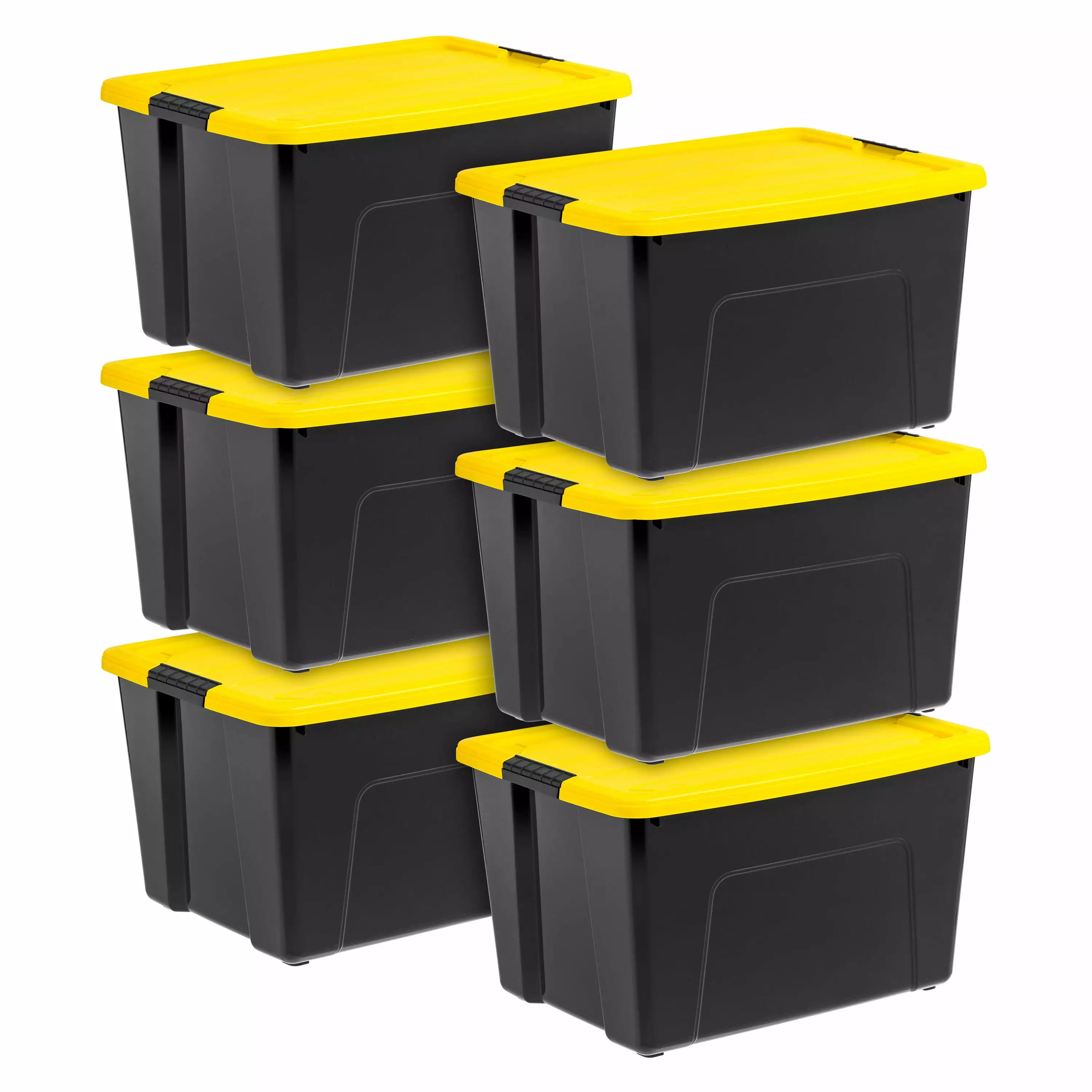 IRIS USA 60 Qt. Plastic Storage Bins with Lids. Black. Latching. Stackable. Totes 6Pk