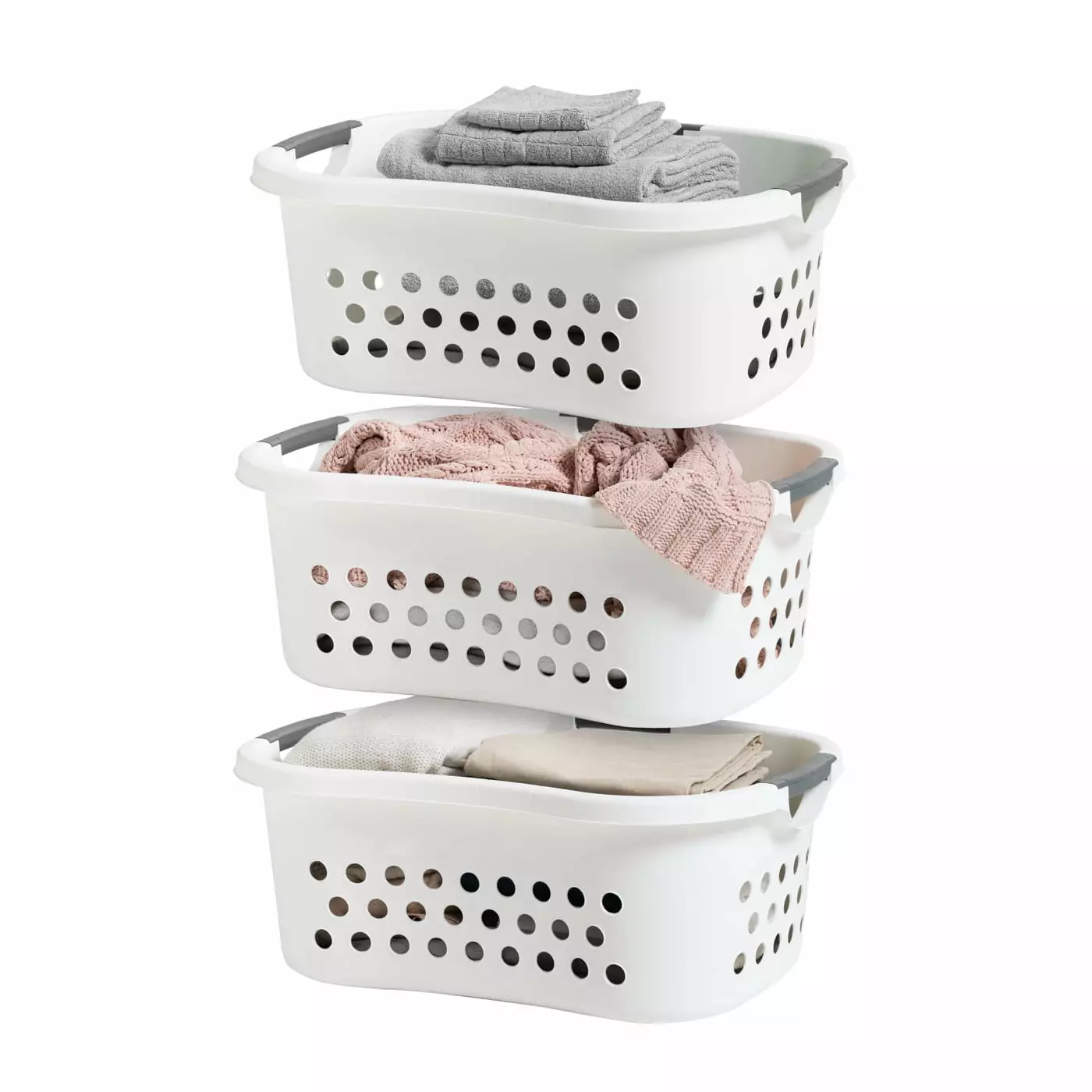 IRIS USA Laundry Basket 50L Large Plastic Hip Hold Hamper with Built-In Comfort Carry Handles. 3-Pack. 1.5 Bushel Hamper for Storage with Ventilation Holes for Closet Dorm Laundry Room Bedroom. White