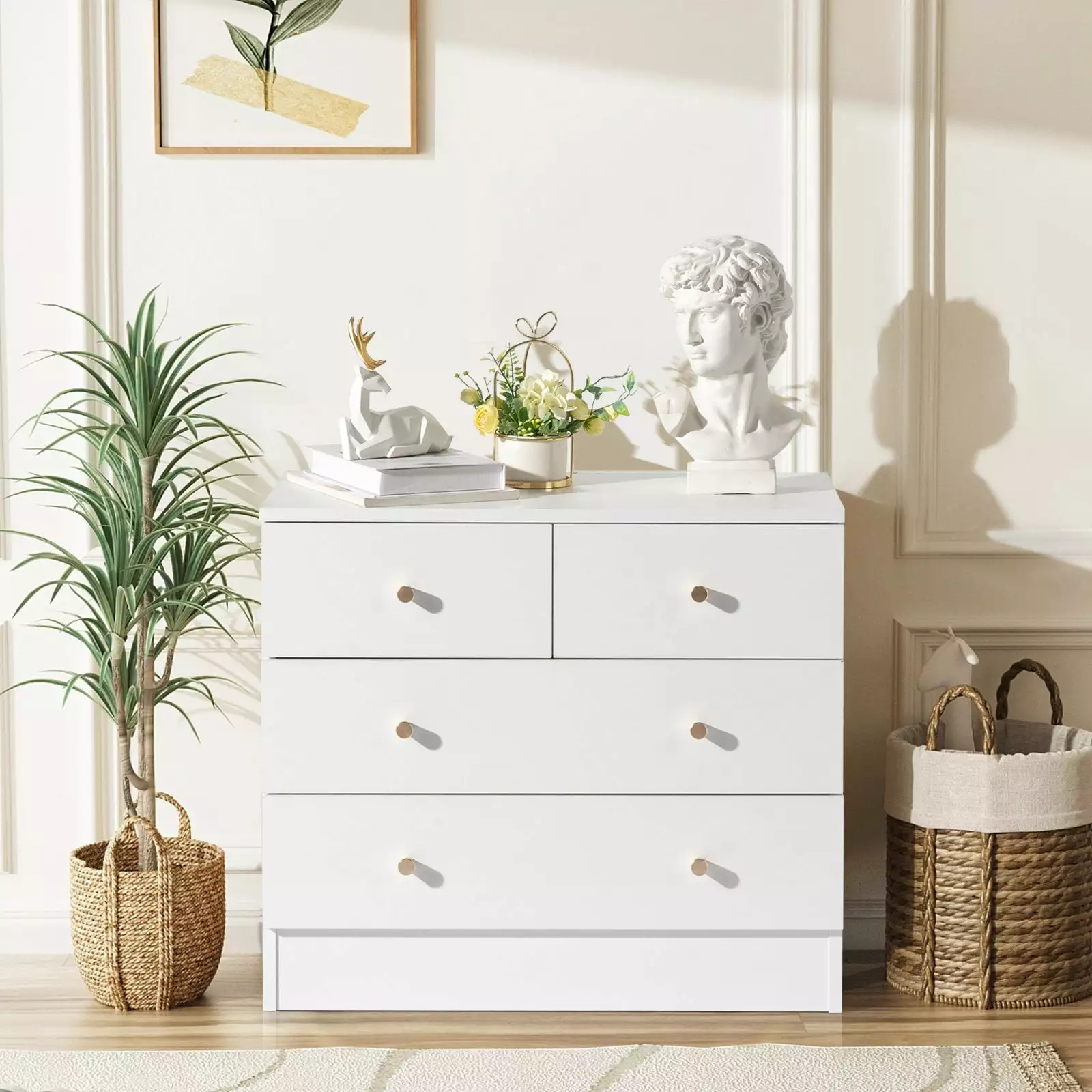 ITopRoad 4-Drawer Dresser Chests. Wooden Storage Organizers Cabnets. Nightstand Chest for Bedroom. White