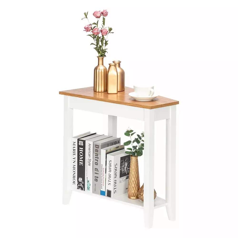 IVV 2-Tier Night Stand. Wooden End Table with Storage Shelf. Simple Modern Irregular Sofa Couch Side Table for Home Furniture (Walnut+White)