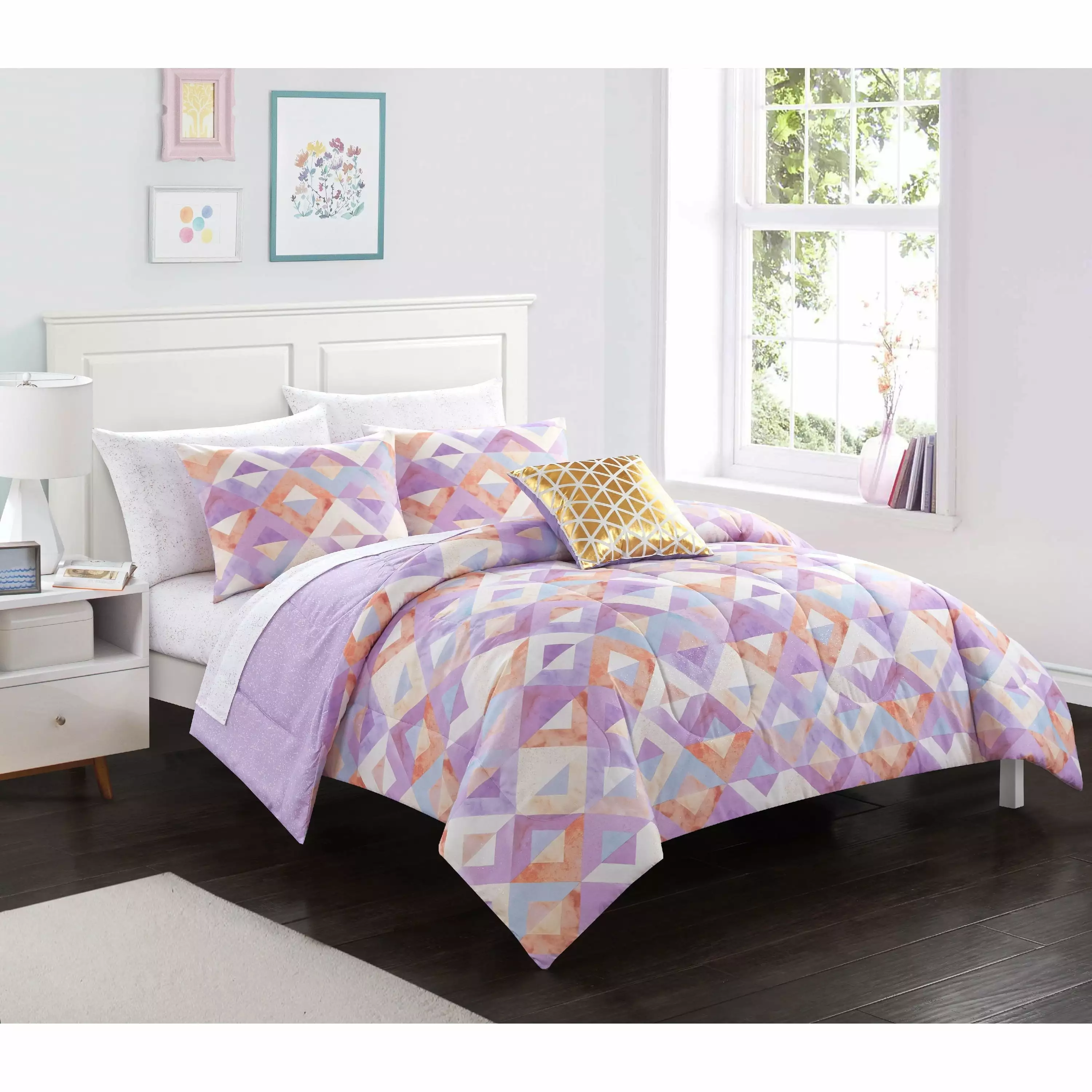 Idea Nuova Heritage Club Tie Dye Purple Comforter Set Bedding Set. 5 Piece. Twin Twin - Twin XL