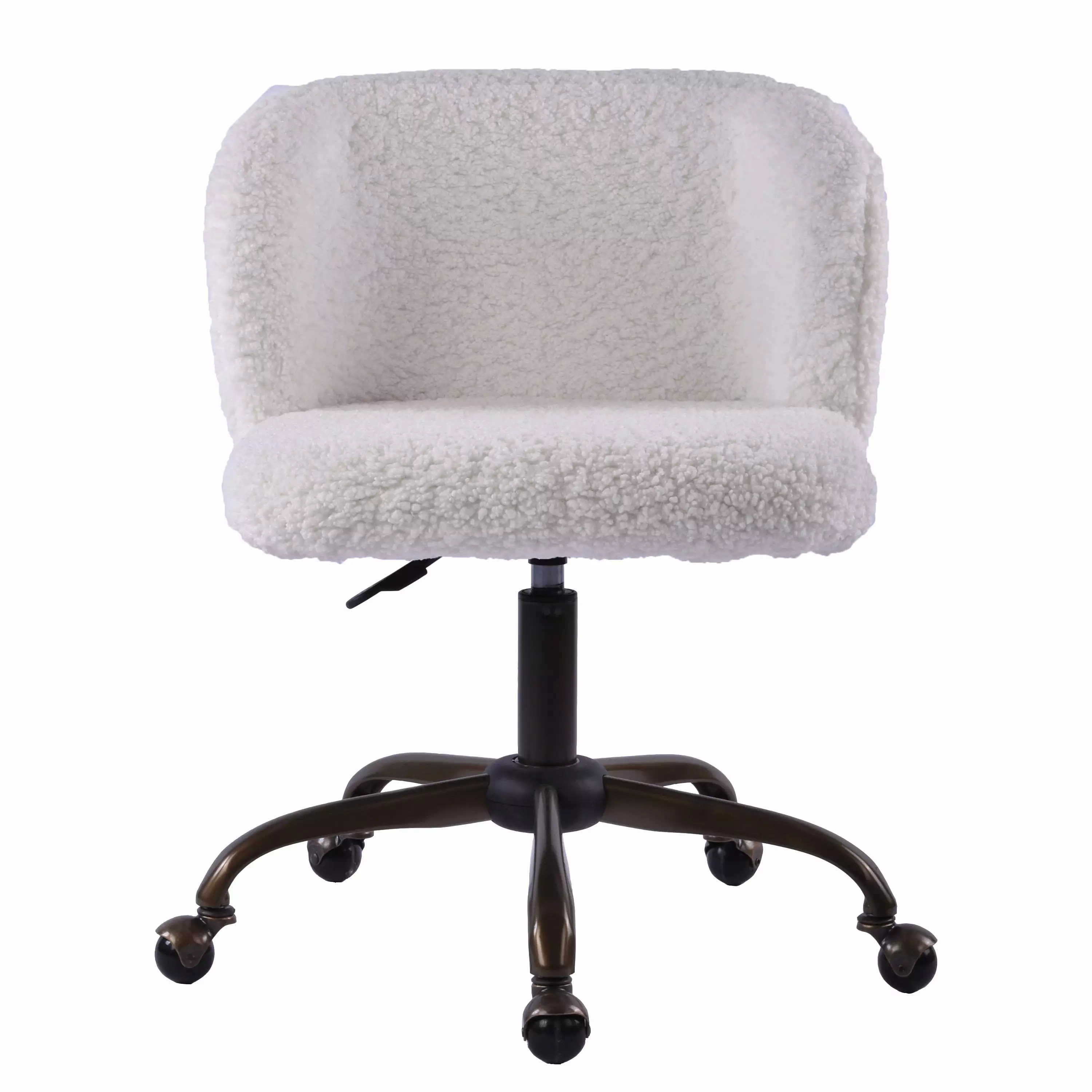 Impressions Rylee Swivel Vanity Chair with 360 Degree Rotation. Modern Makeup Seat with Adjustable Height and Wheels Base for Office and Bedroom. Floor Mount (White Lambs Wool)